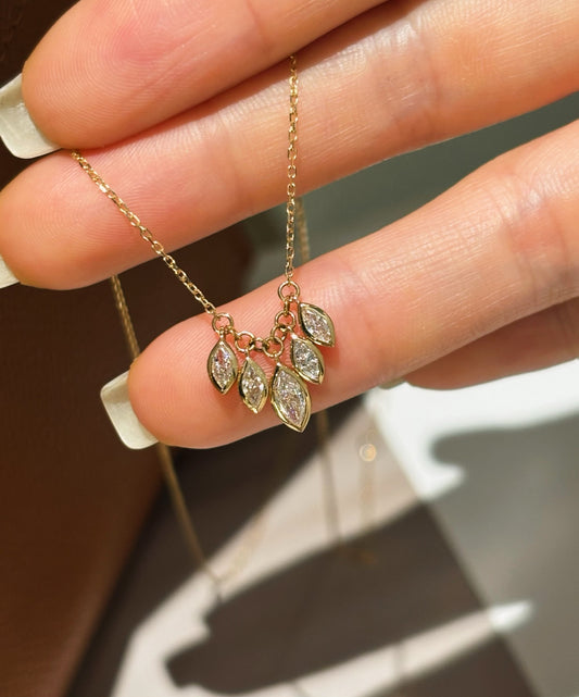 Marquise Leaf Bezel Set Lab Grown Diamond Dangle Pendant Necklace | 18K Gold