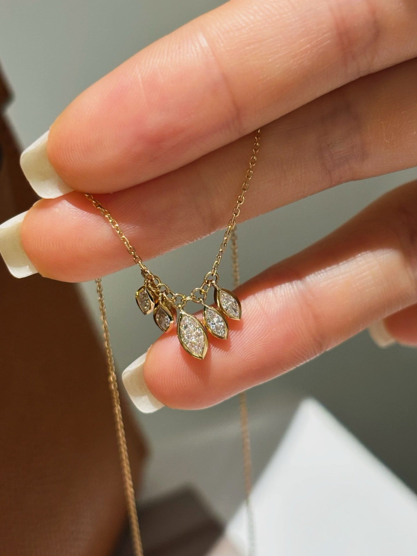 Marquise Leaf Bezel Set Lab Grown Diamond Dangle Pendant Necklace | 18K Gold