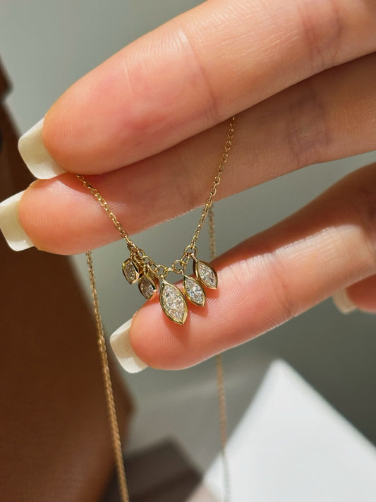 Marquise Leaf Bezel Set Lab Grown Diamond Dangle Pendant Necklace | 18K Gold