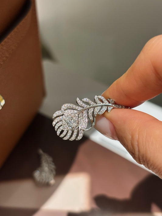 Pavé Lab Grown Diamond Peacock Feather Statement Earrings| 18K Gold