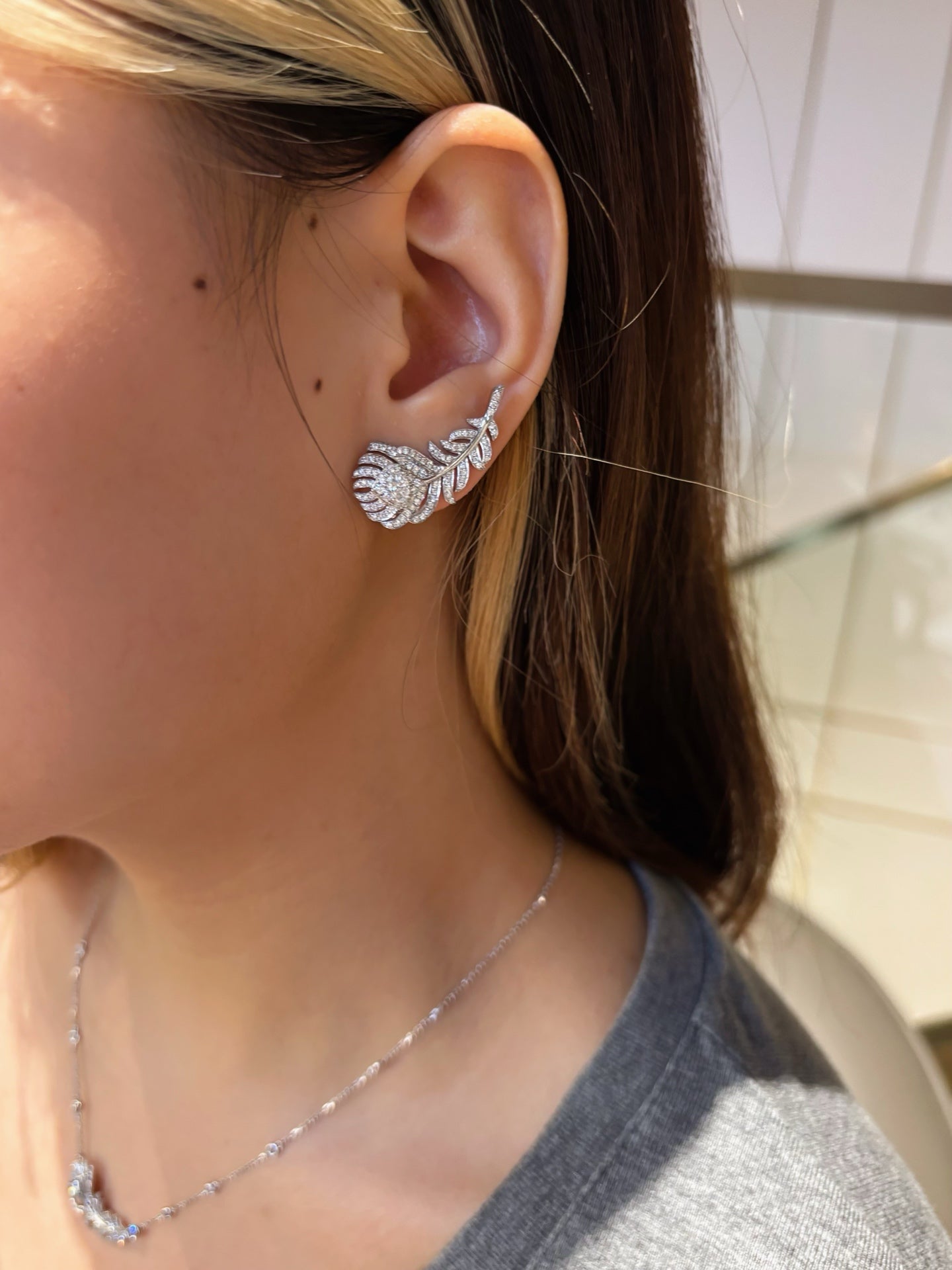 Pavé Lab Grown Diamond Peacock Feather Statement Earrings| 18K Gold