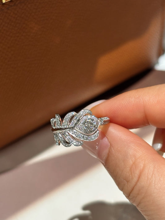 Marquise Diamond Pavé Lab Grown Peacock Feather Open Band Ring | Platinum