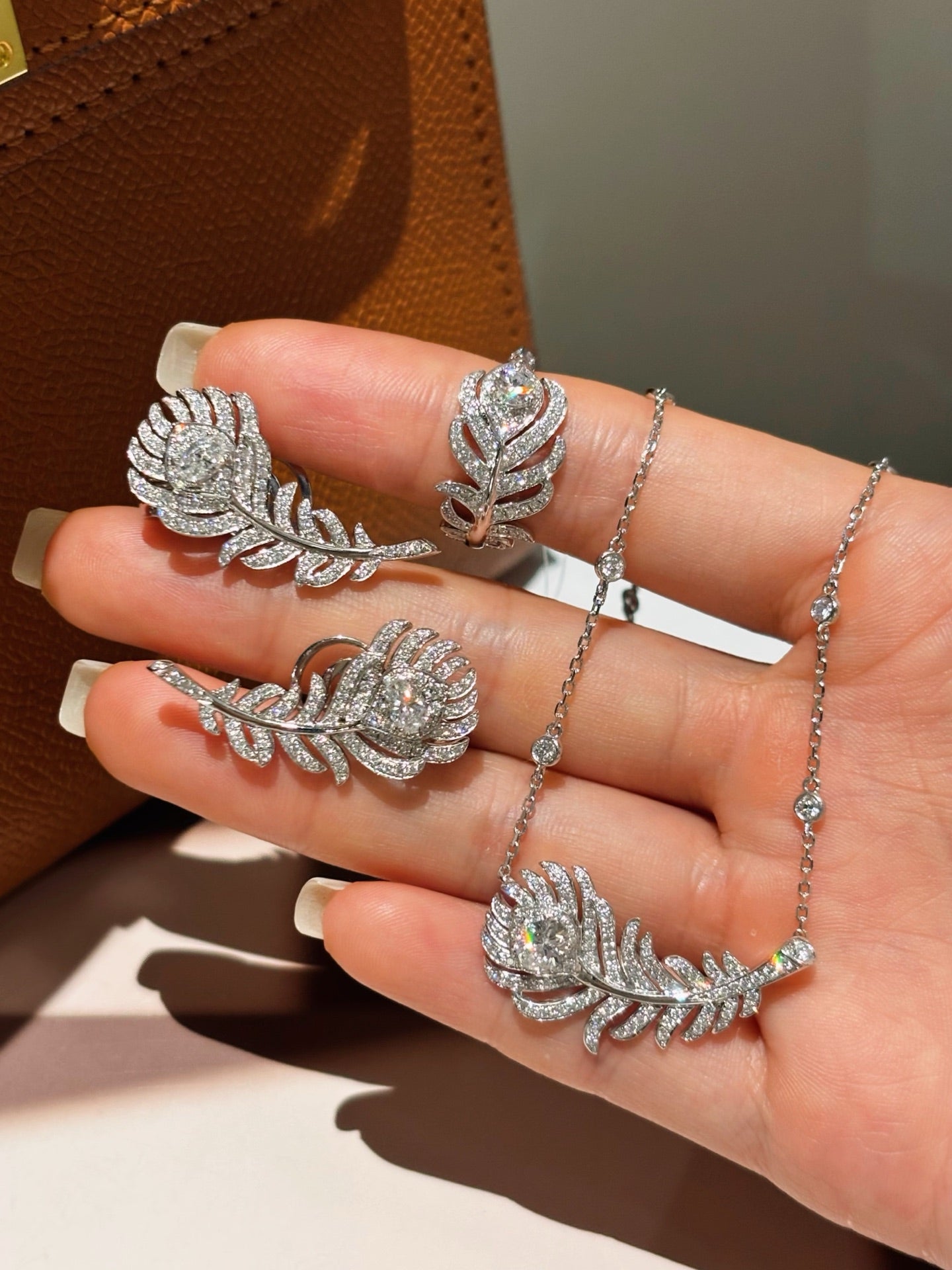 Pavé Lab Grown Diamond Peacock Feather Statement Earrings| 18K Gold