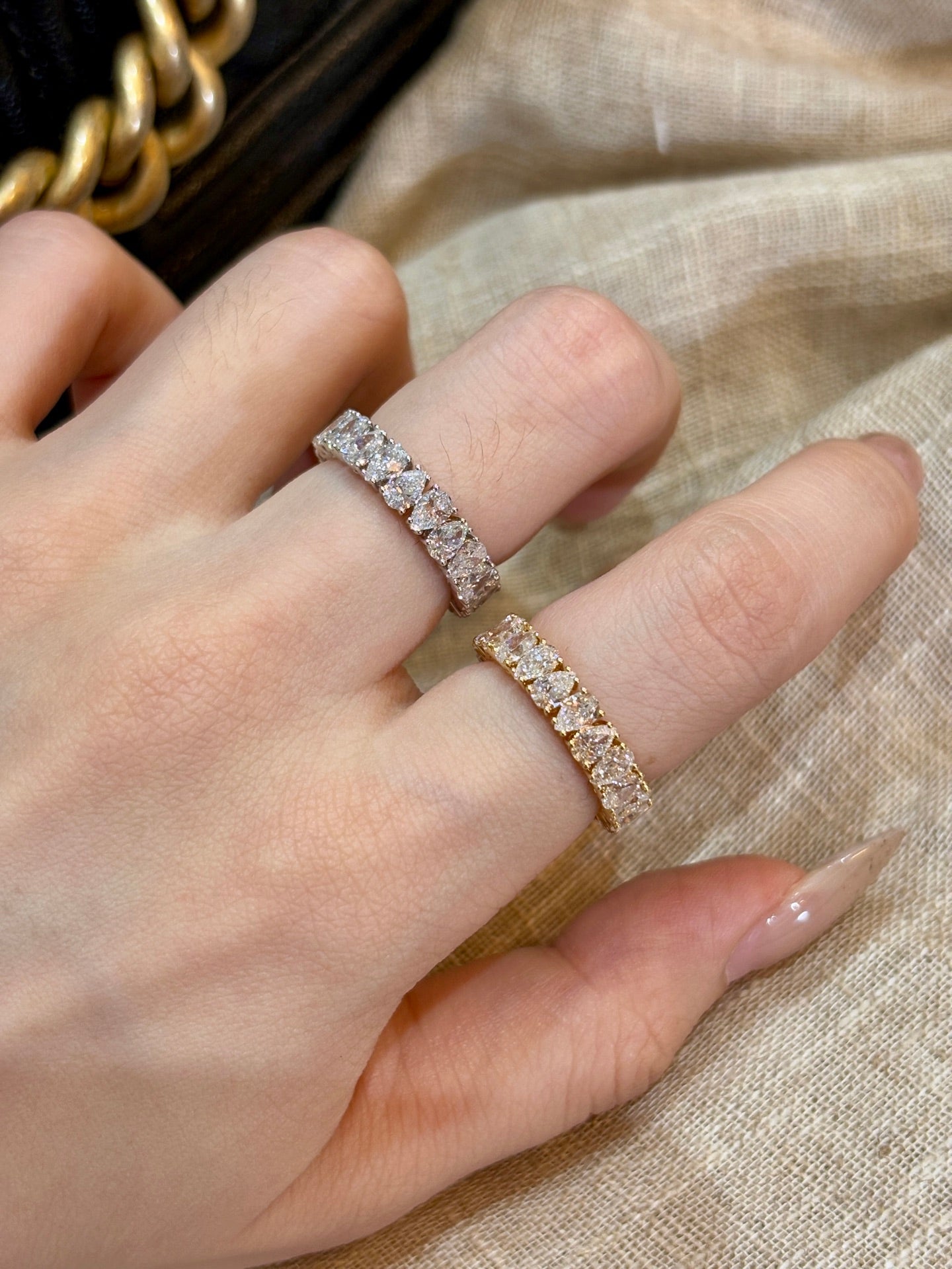 Full Eternity Marquise & Round Mixed-Cut Lab Grown Diamond Stackable Band Ring| 18K Gold (White/Yellow)