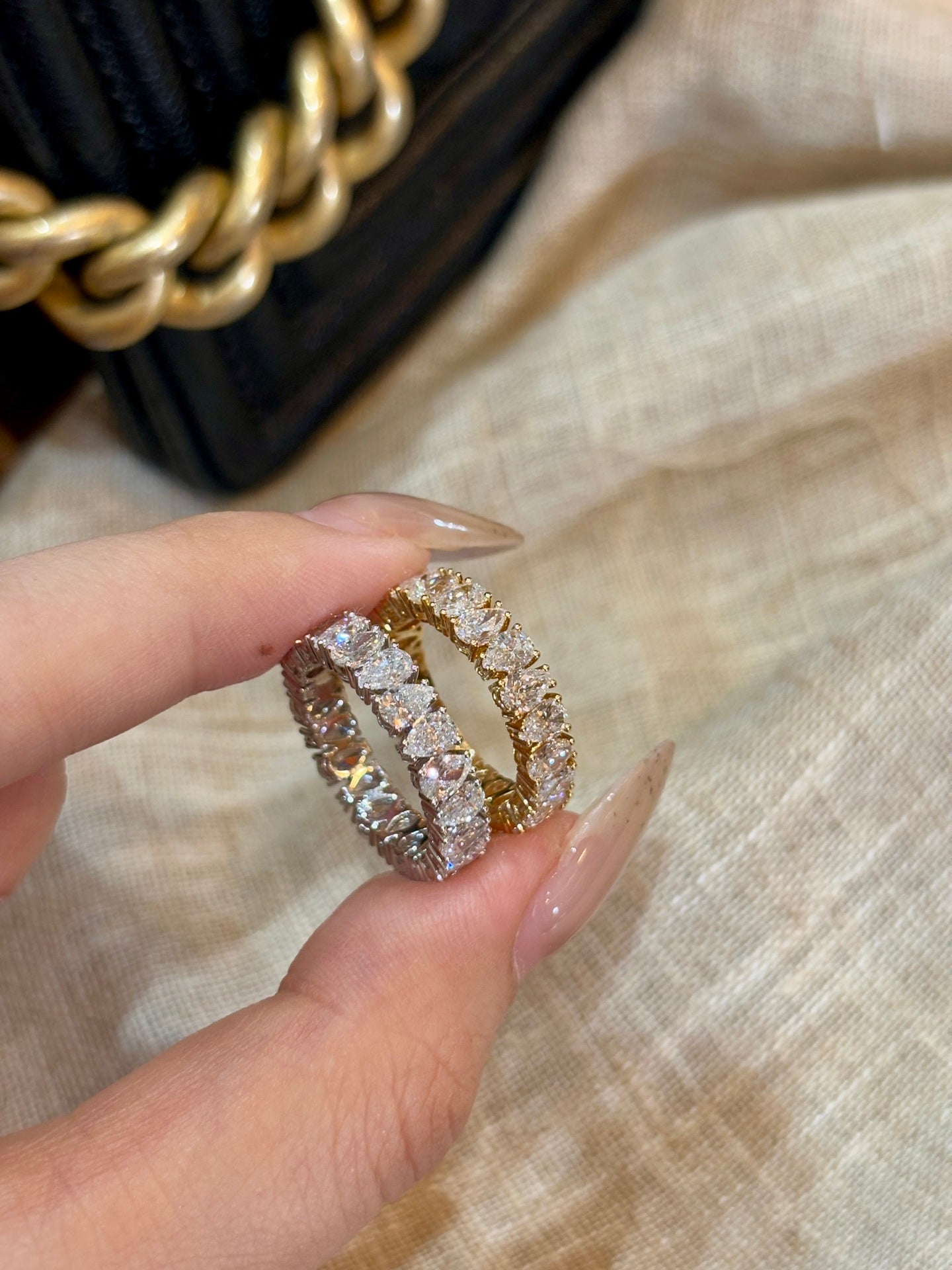 Full Eternity Marquise & Round Mixed-Cut Lab Grown Diamond Stackable Band Ring| 18K Gold (White/Yellow)