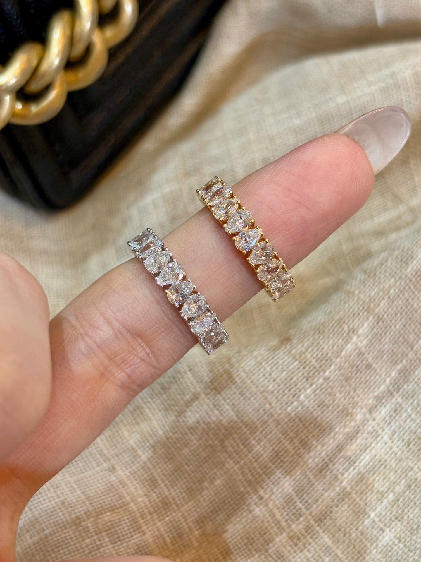 Full Eternity Marquise & Round Mixed-Cut Lab Grown Diamond Stackable Band Ring| 18K Gold (White/Yellow)