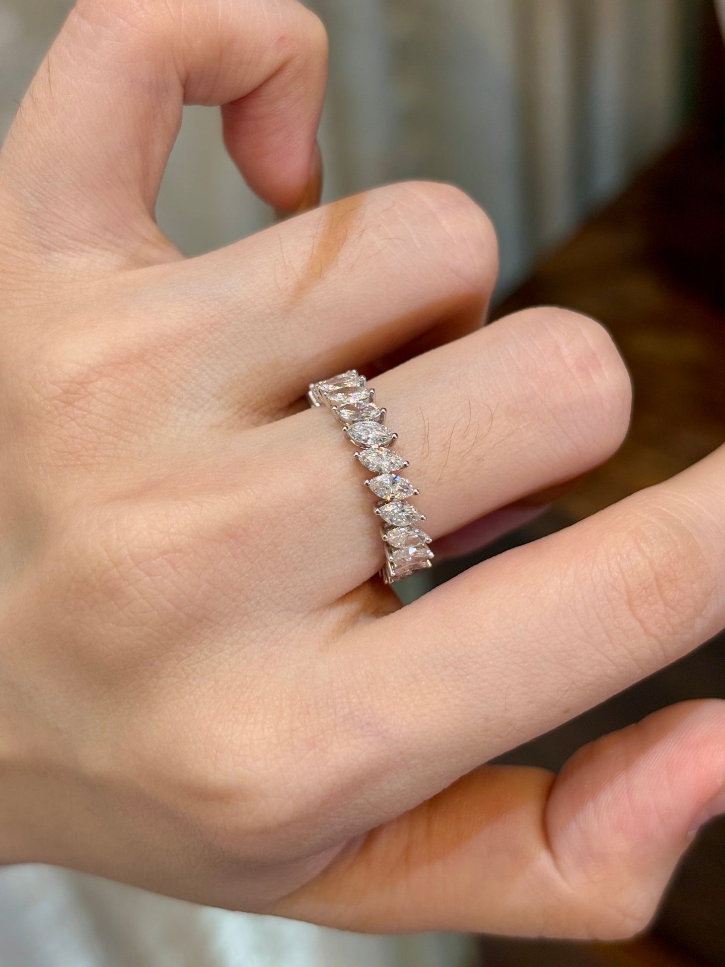 Marquise Cut Lab Grown Diamond Half Eternity Stackable Wedding Band | 18K Gold