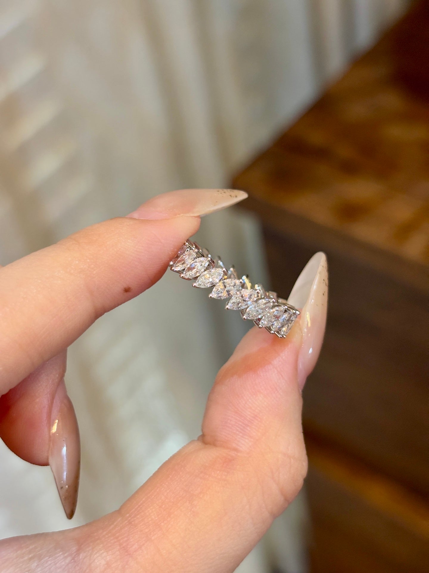 Marquise Cut Lab Grown Diamond Half Eternity Stackable Wedding Band | 18K Gold