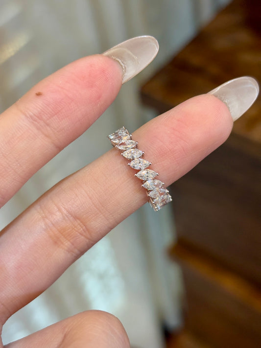 Marquise Cut Lab Grown Diamond Half Eternity Stackable Wedding Band | 18K Gold