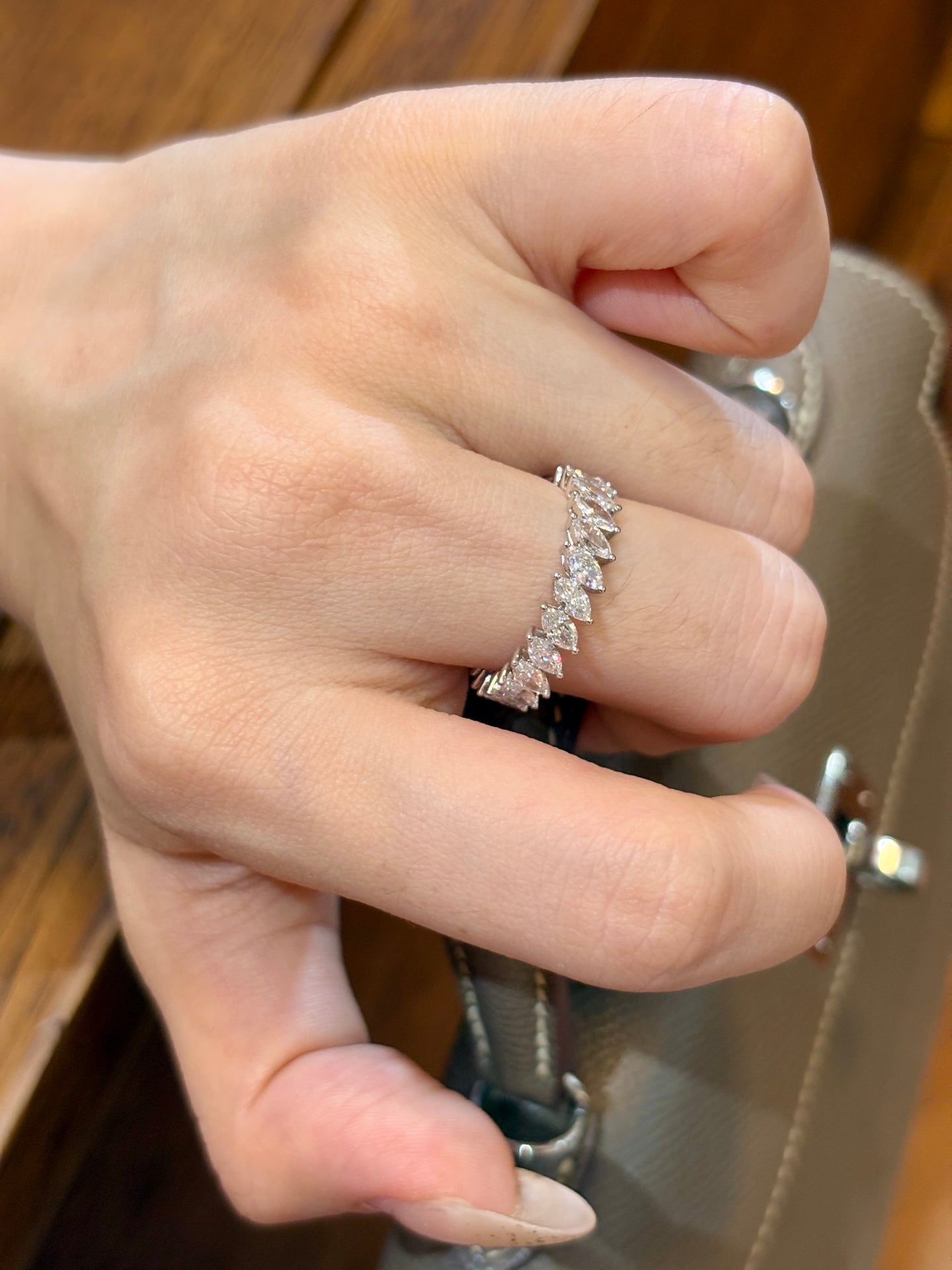 Marquise Cut Lab Grown Diamond Half Eternity Stackable Wedding Band | 18K Gold