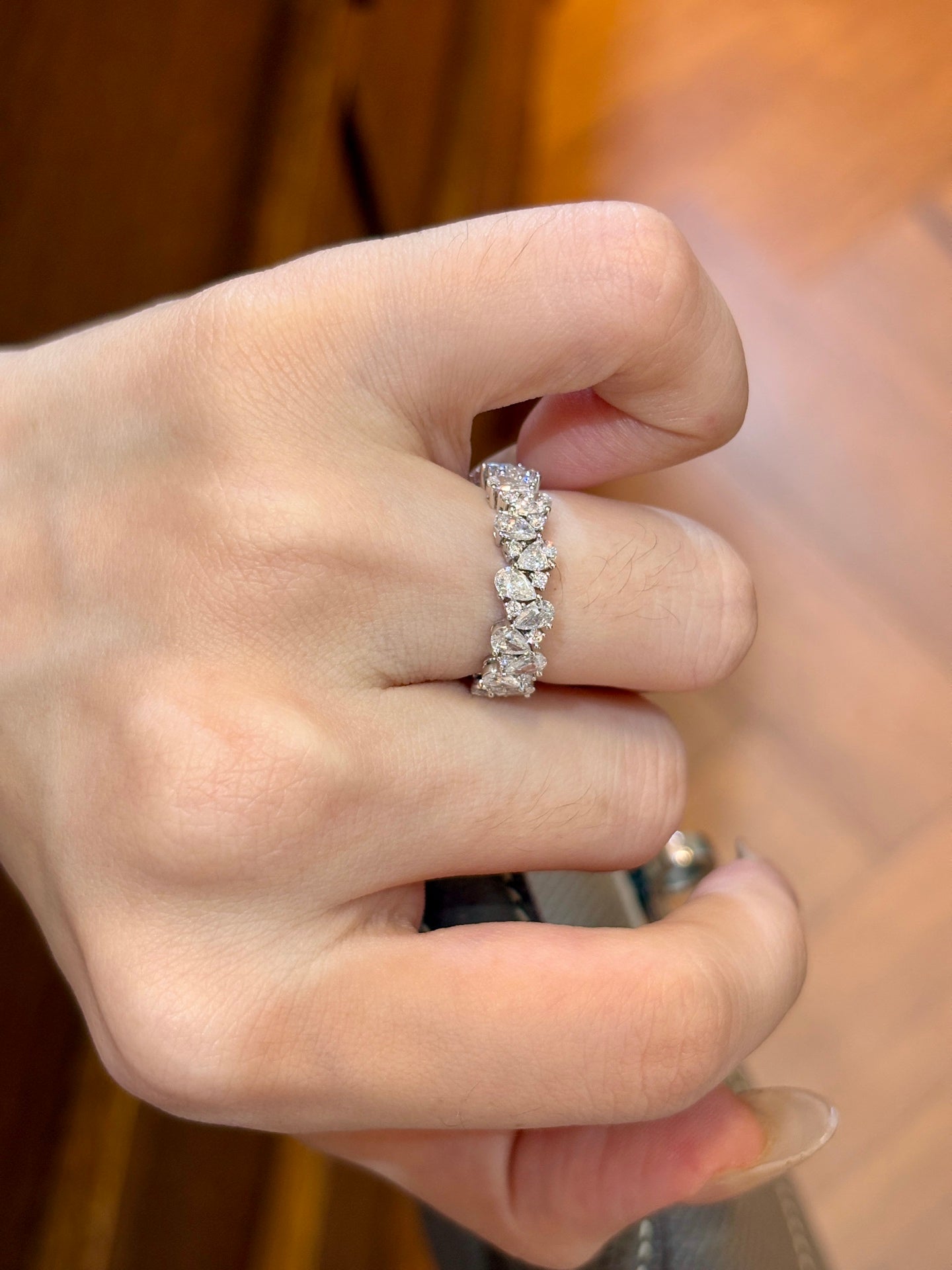 White Gold Pear Teardrop Lab Grown Diamond Full Eternity Stackable Wedding Band Ring | 18K Gold
