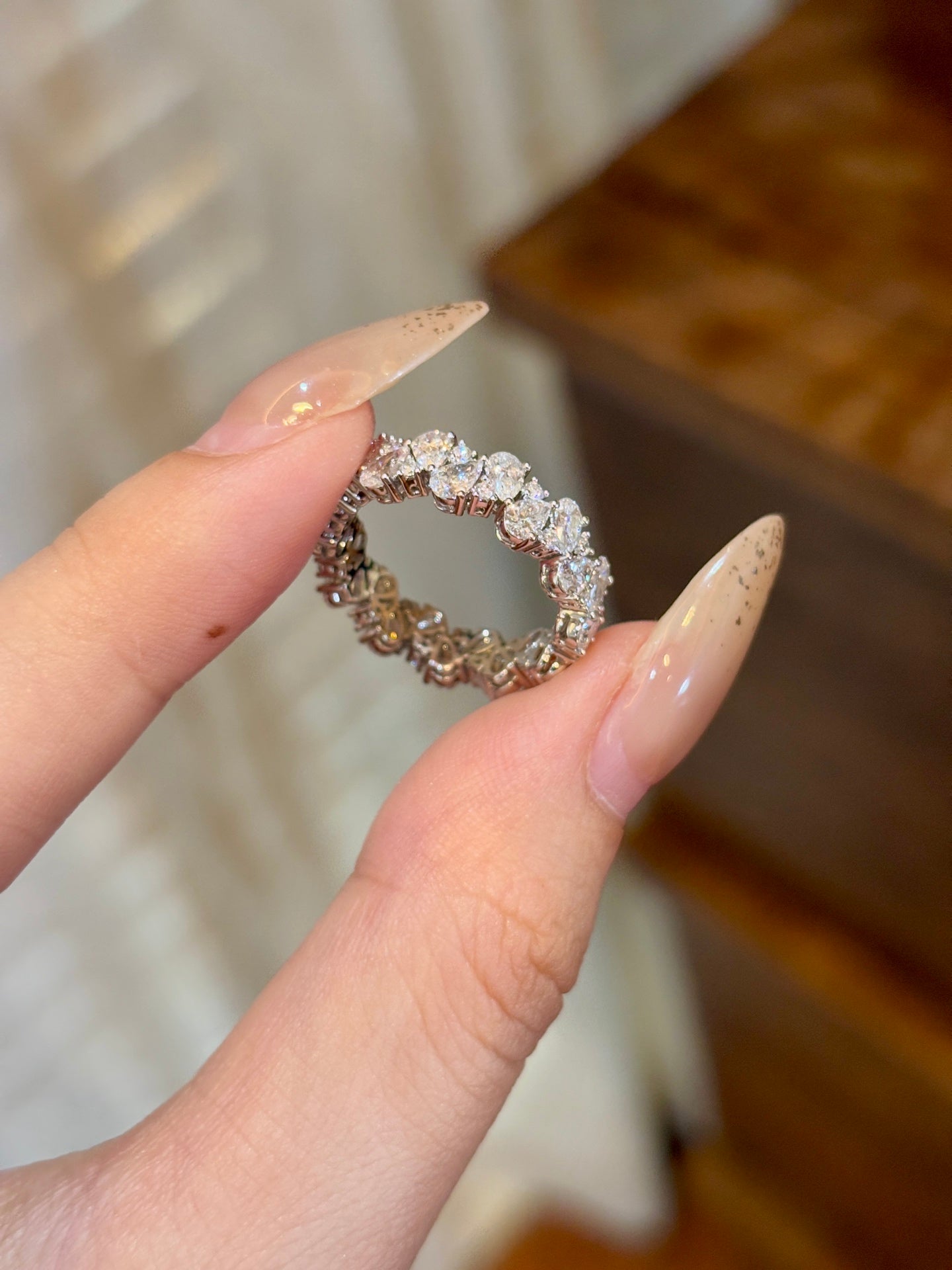 White Gold Pear Teardrop Lab Grown Diamond Full Eternity Stackable Wedding Band Ring | 18K Gold