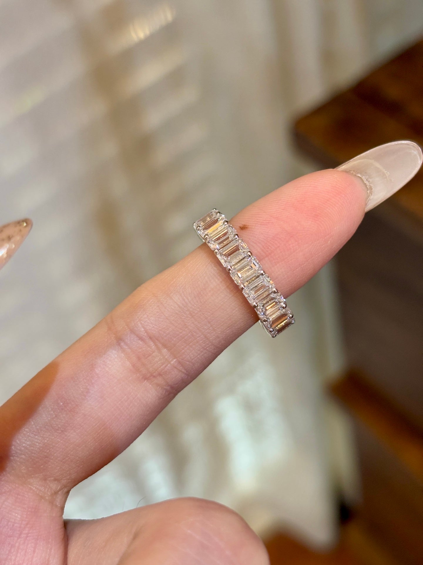 Emerald Cut Lab Grown Diamond Full Eternity Stackable Wedding Band Ring | 18K Gold