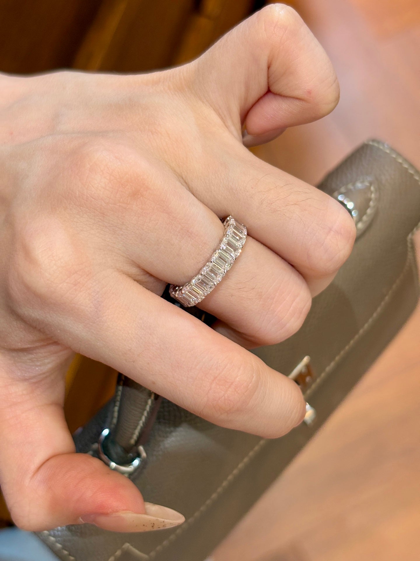 Emerald Cut Lab Grown Diamond Full Eternity Stackable Wedding Band Ring | 18K Gold