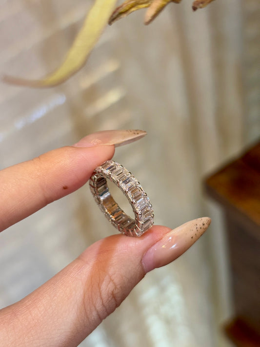 Emerald Cut Lab Grown Diamond Full Eternity Stackable Wedding Band Ring | 18K Gold
