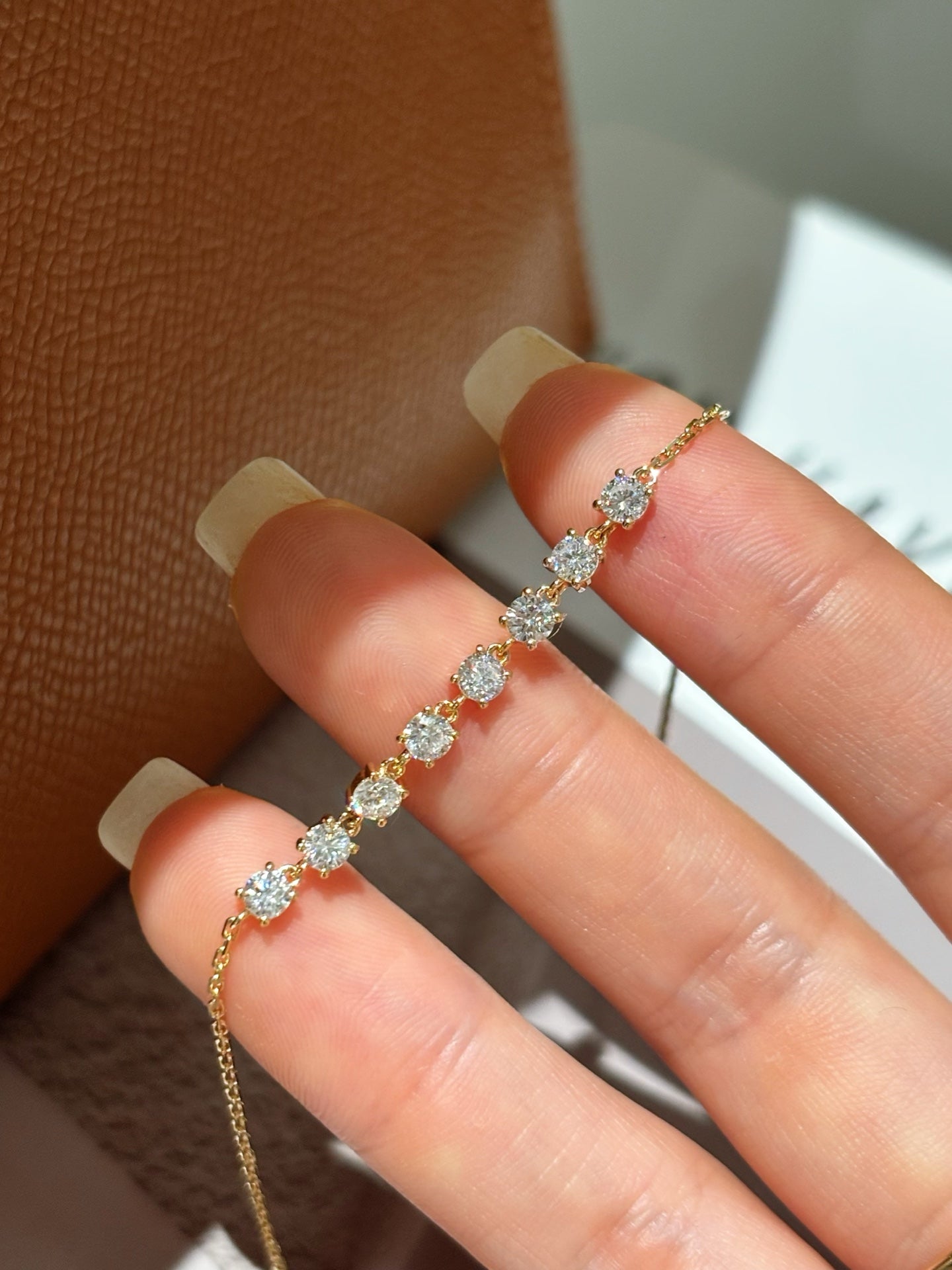 Round Brilliant Lab Grown Diamond Station Dainty Chain Bracelet | 18K Gold
