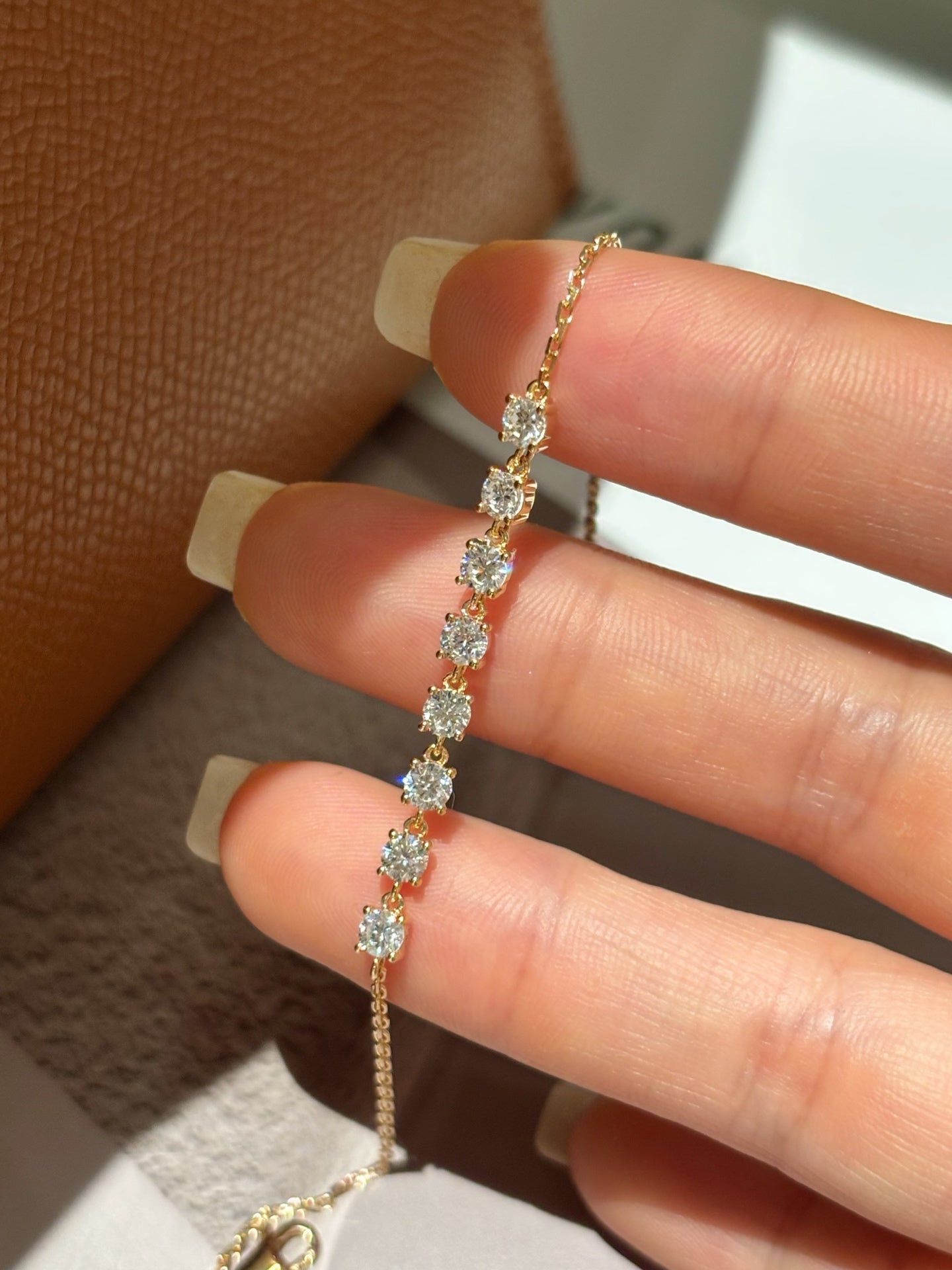 Round Brilliant Lab Grown Diamond Station Dainty Chain Bracelet | 18K Gold