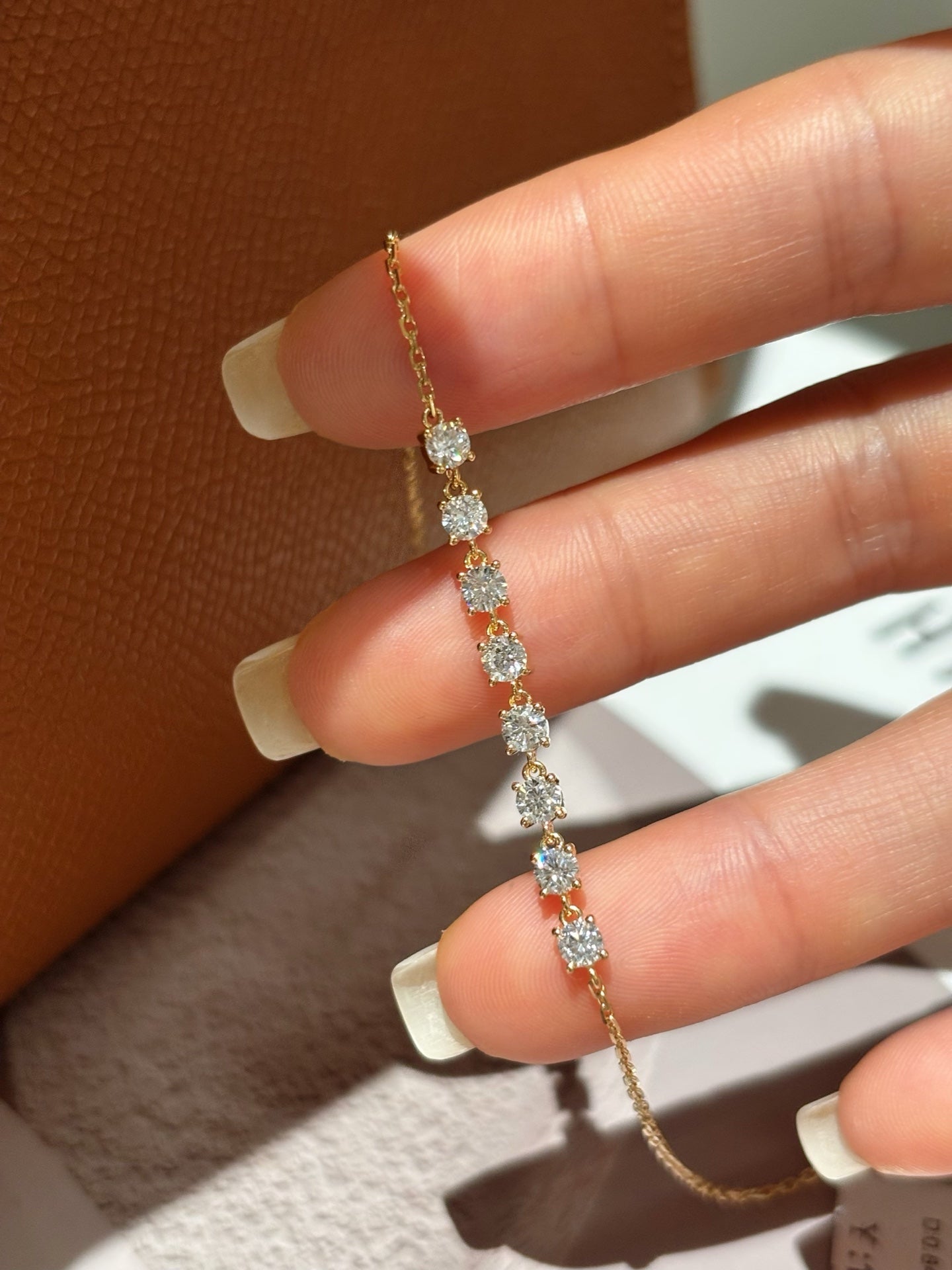Round Brilliant Lab Grown Diamond Station Dainty Chain Bracelet | 18K Gold