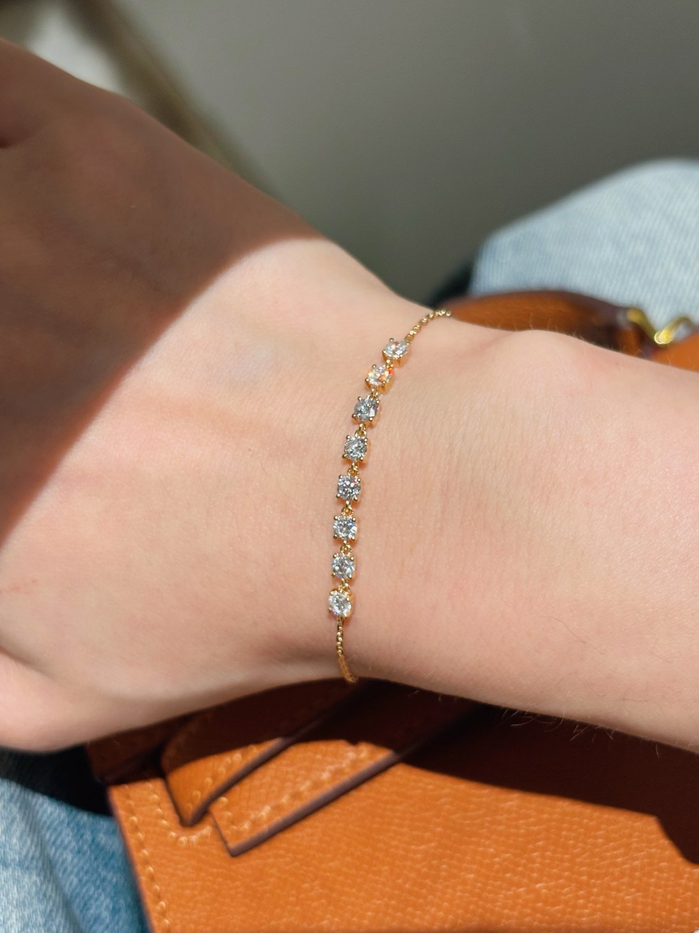 Round Brilliant Lab Grown Diamond Station Dainty Chain Bracelet | 18K Gold