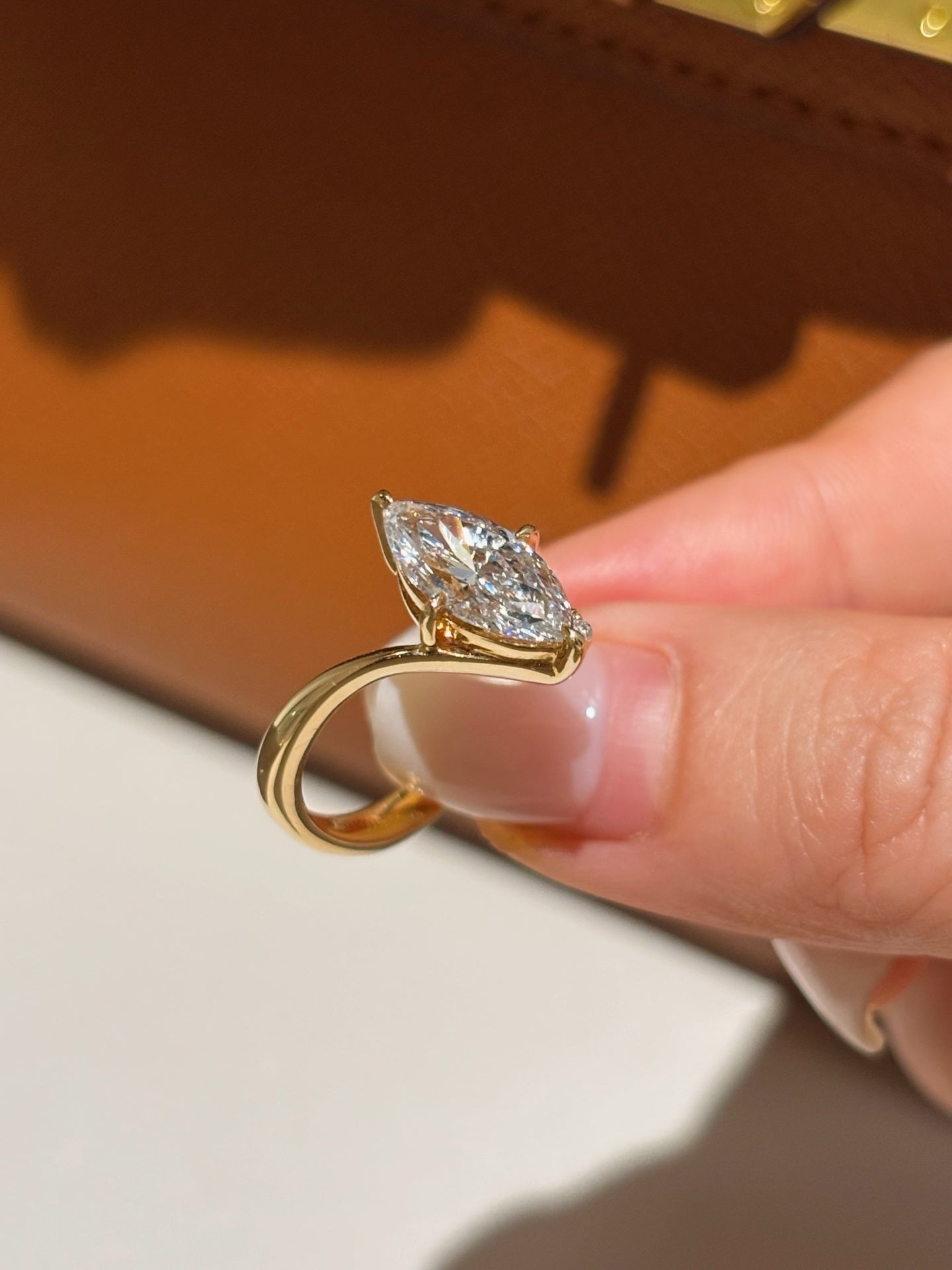 1.57CT Marquise Cut Lab Grown Diamond Pavé Accent Solitaire Engagement Ring| 18K Gold