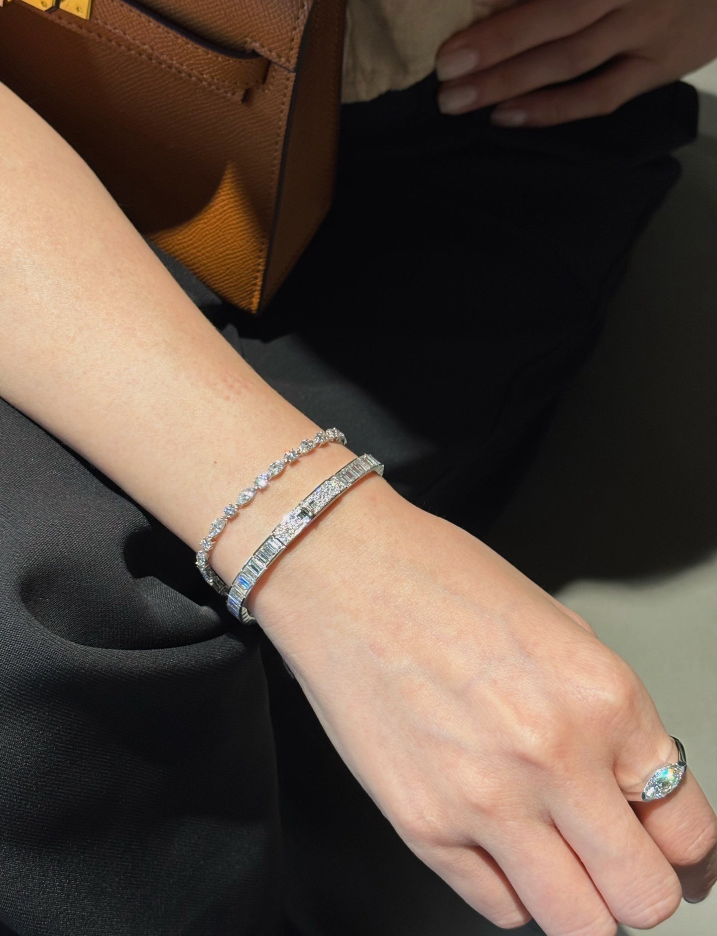 Marquise & Round Cut Mixed Lab Grown Diamond Station Tennis Bracelet | Platinum