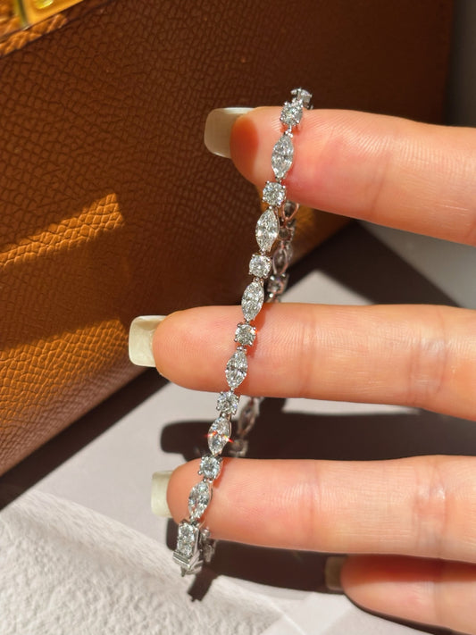 Marquise & Round Cut Mixed Lab Grown Diamond Station Tennis Bracelet | Platinum