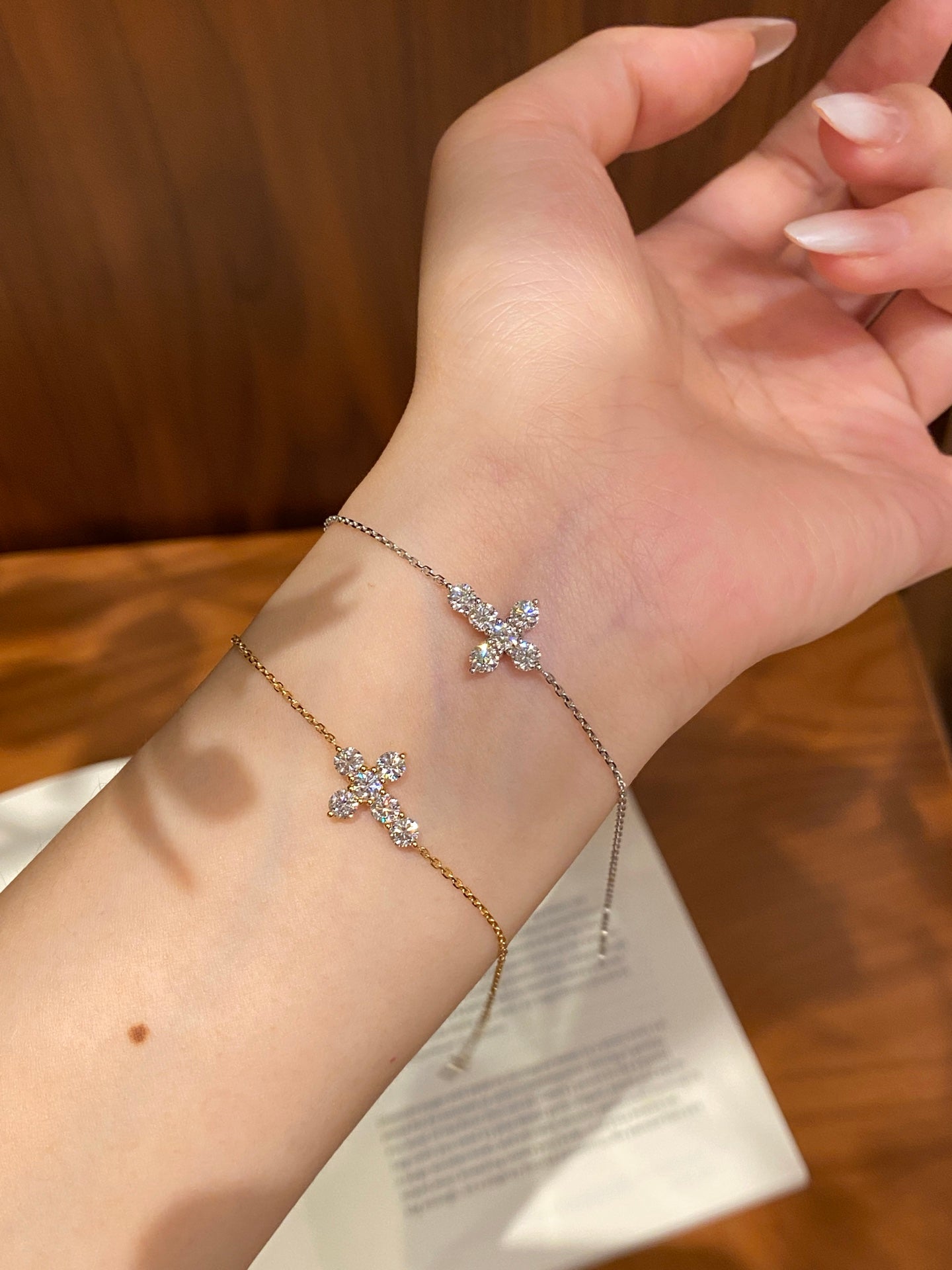 Pavé Diamond Minimalist Cross Dainty Lab Grown Diamond Stackable Bracelet | 18K Gold