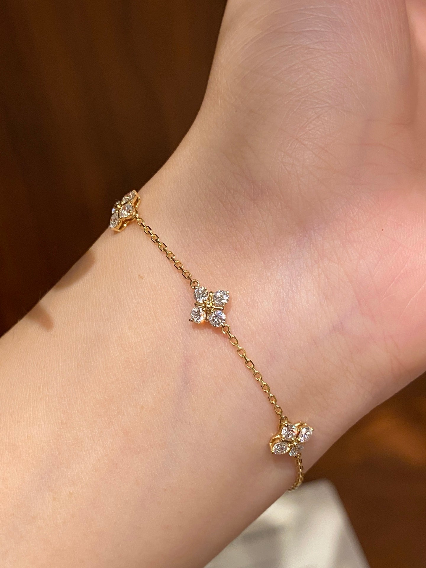 Four Leaf Clover Cluster Lab Grown Diamond Station Chain Bracelet | 18K Yellow Gold
