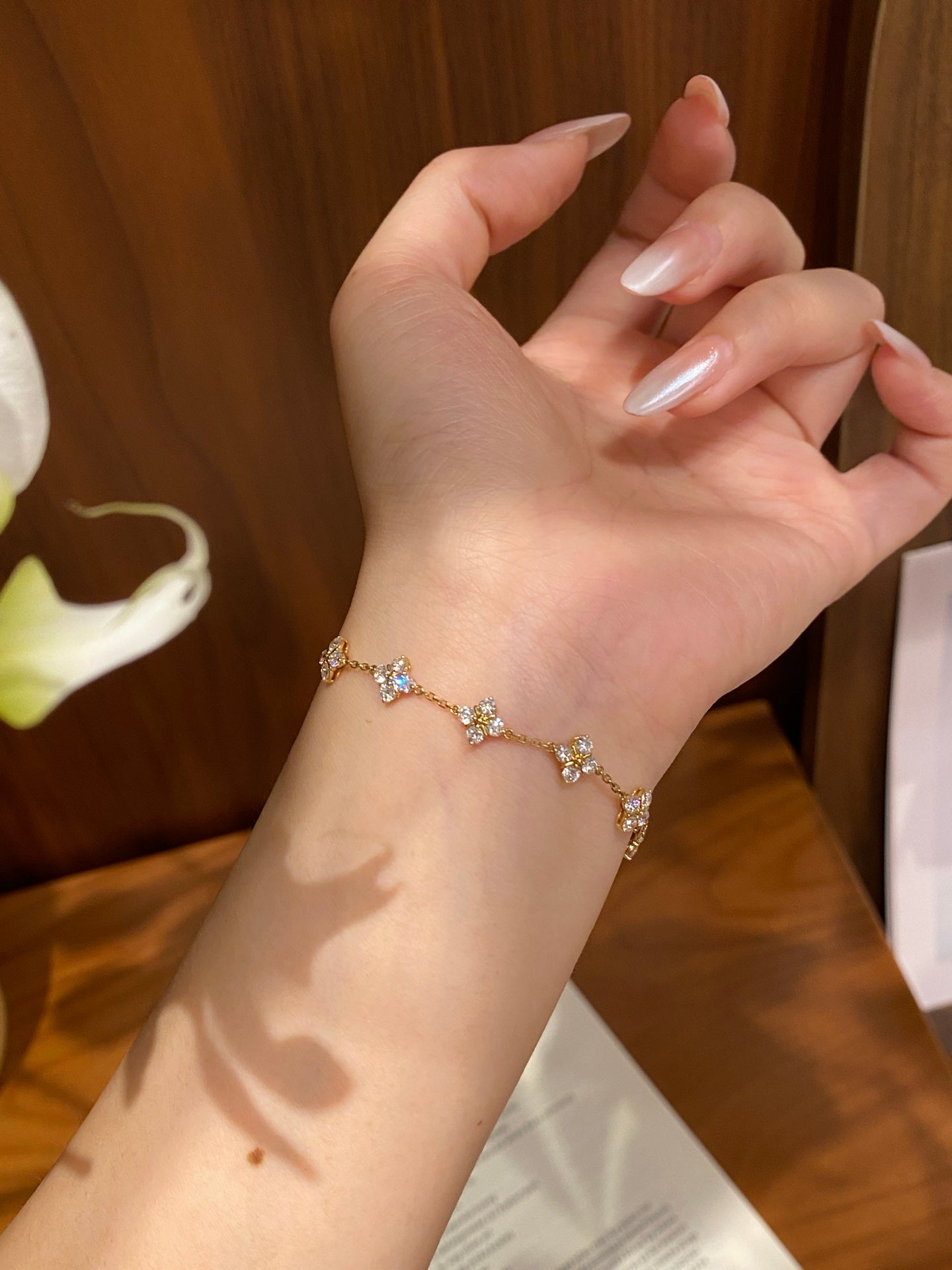 Four Leaf Clover Lab Grown Diamond Station Chain Bracelet | 18K Gold