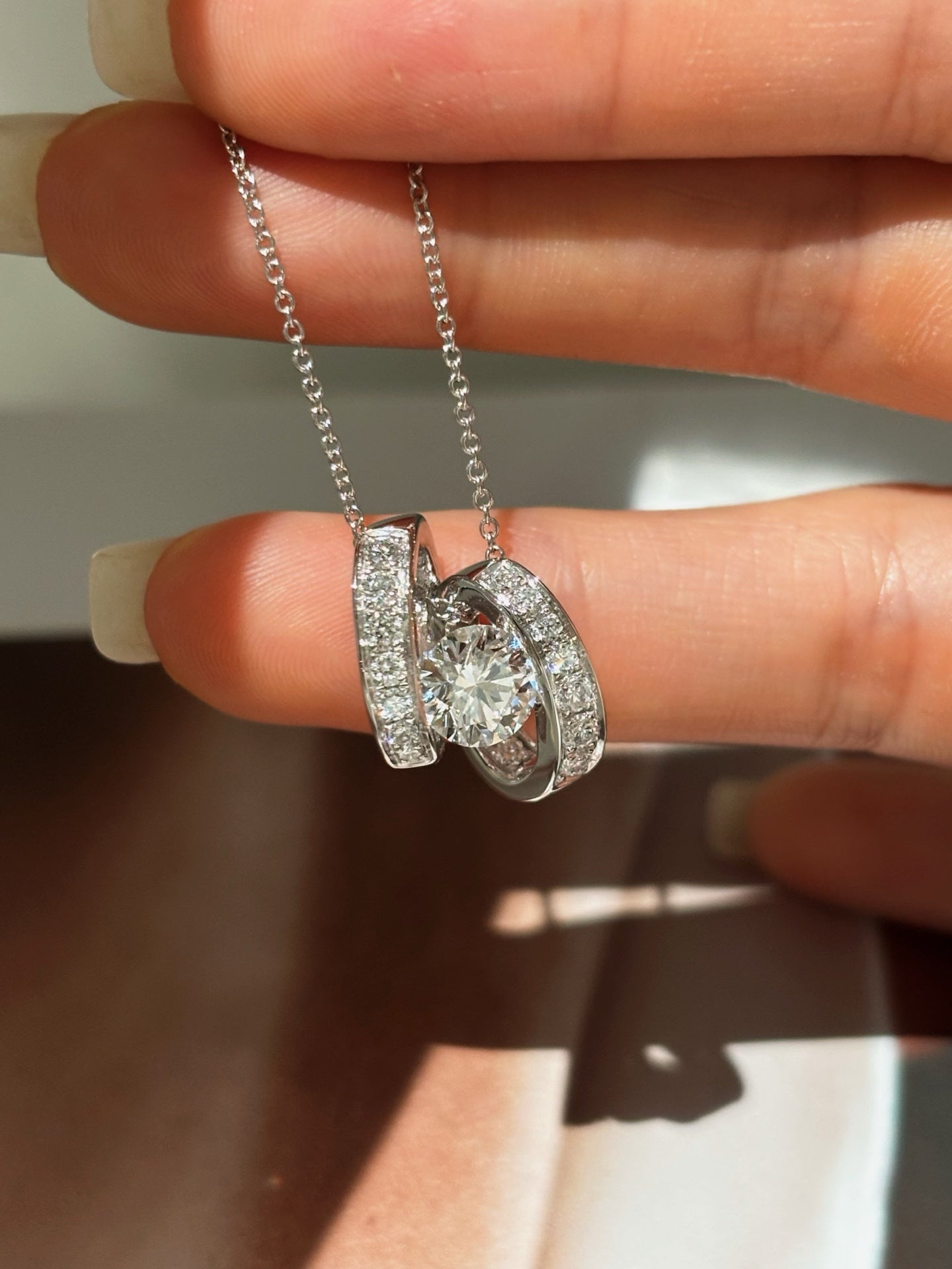 Diamond Interlocking Hoop Everyday Layering Necklace | Minimalist | Platinum