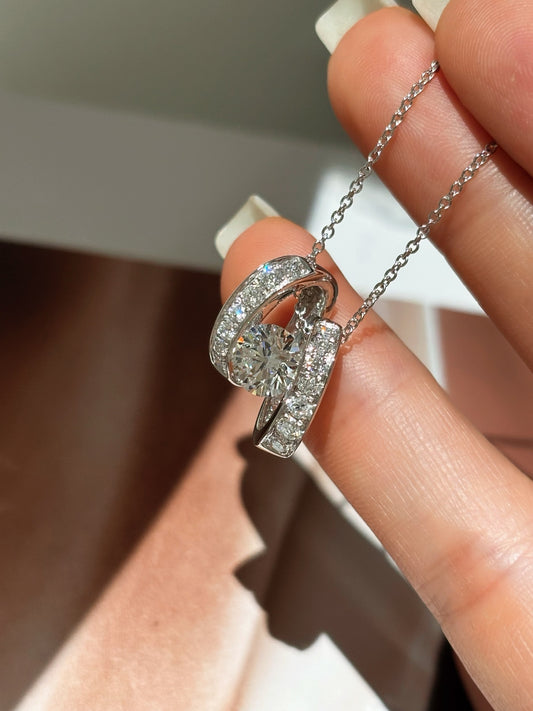 Diamond Interlocking Hoop Everyday Layering Necklace | Minimalist | Platinum