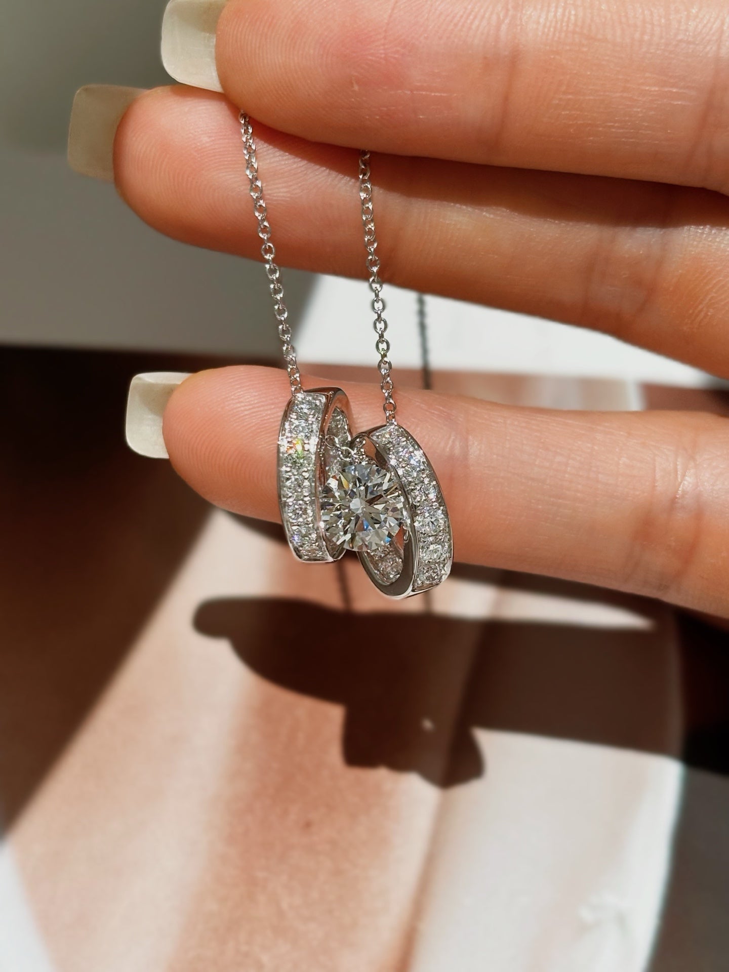 Diamond Interlocking Hoop Everyday Layering Necklace | Minimalist | Platinum