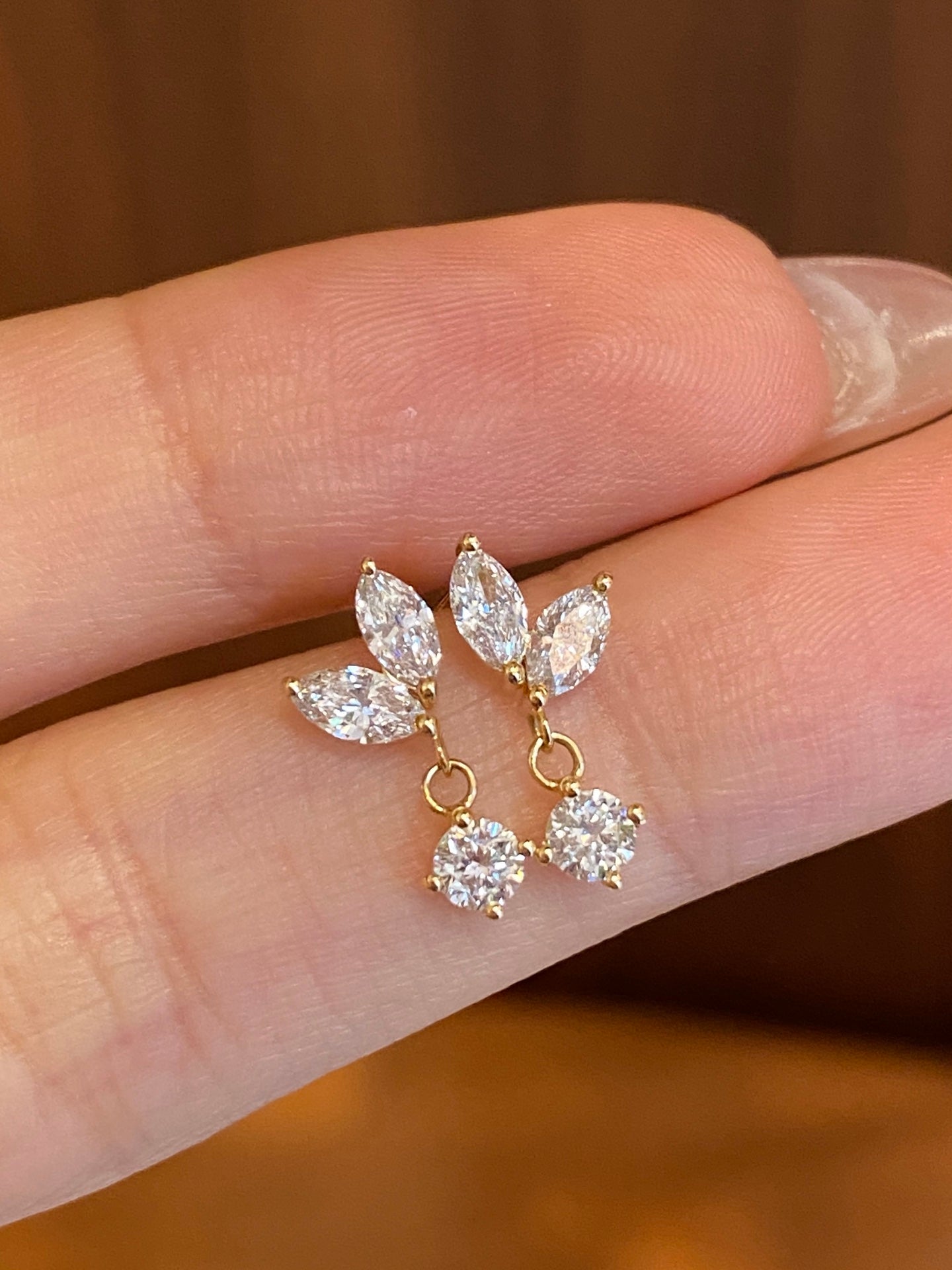 Marquise & Round Lab-Grown Diamond Drop Huggie Hoop Earrings | 18K Gold