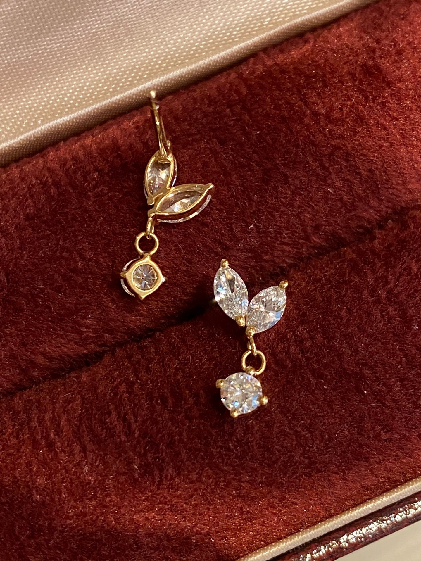 Marquise & Round Lab-Grown Diamond Drop Huggie Hoop Earrings | 18K Gold