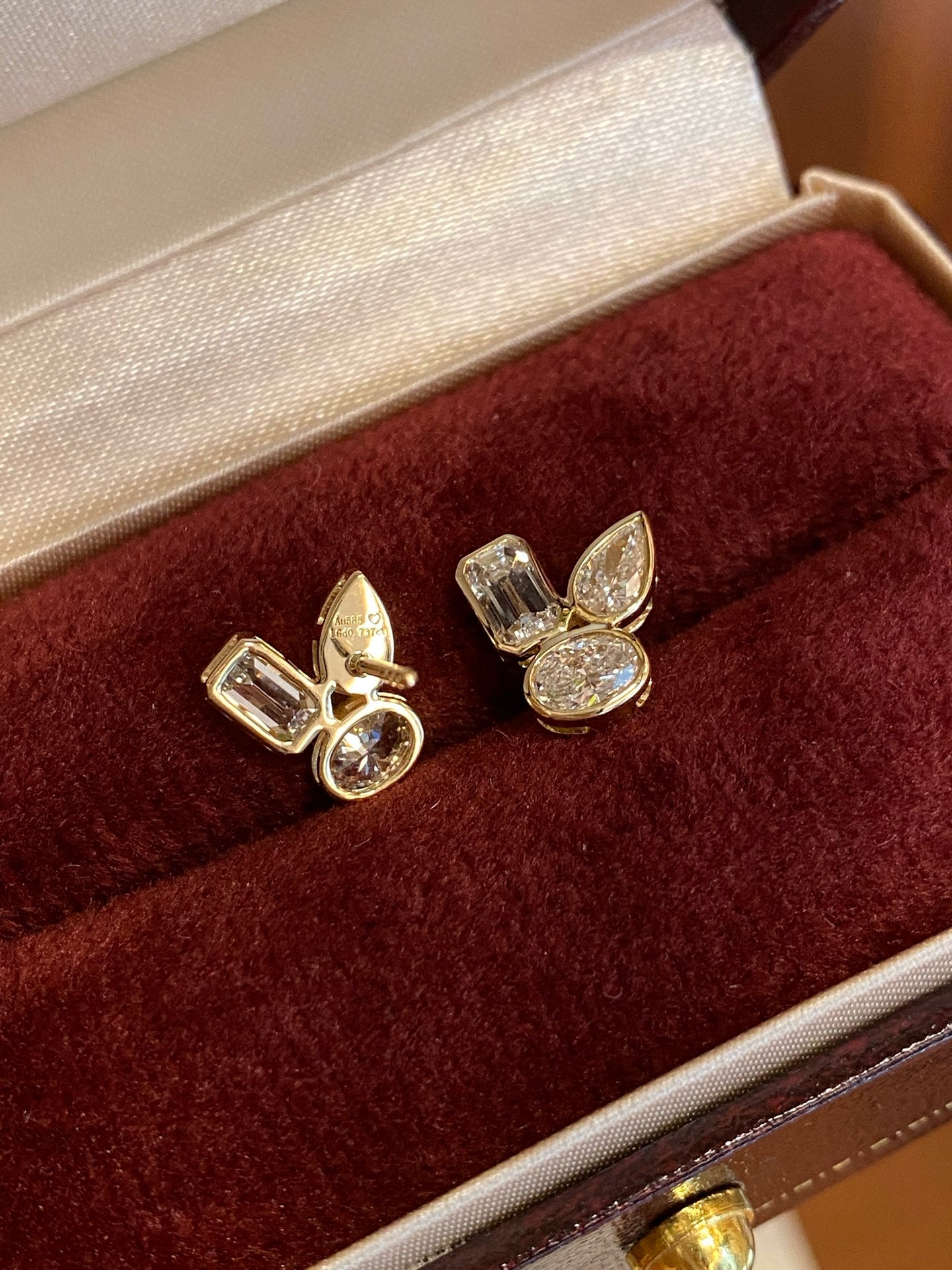 Mixed-Cut Lab-Grown Diamond Three-Stone Bezel Stud Earrings | 14K Gold