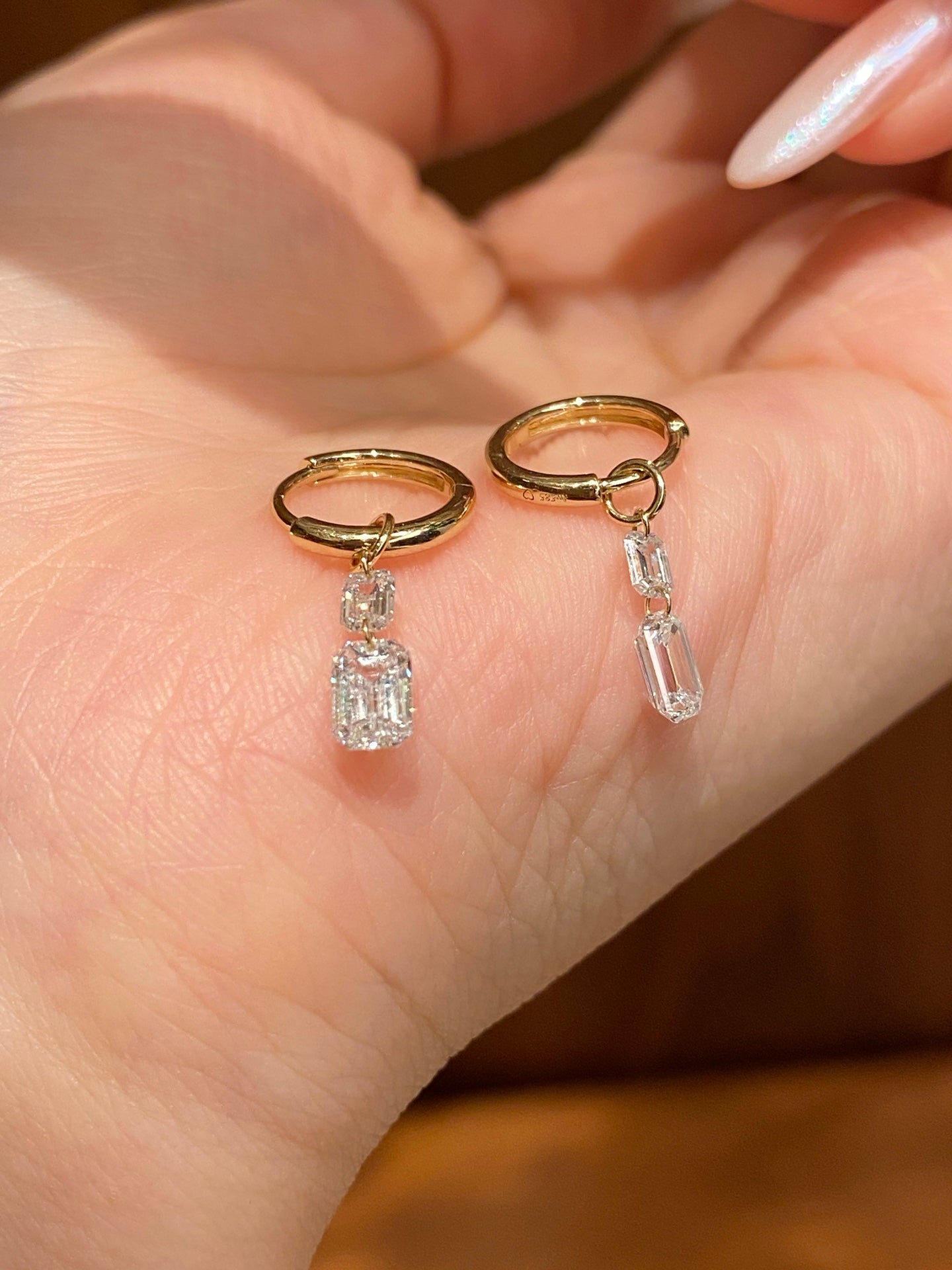 Lab-Grown Diamond Double Emerald Cut Drop Huggie Earrings | 14K Gold