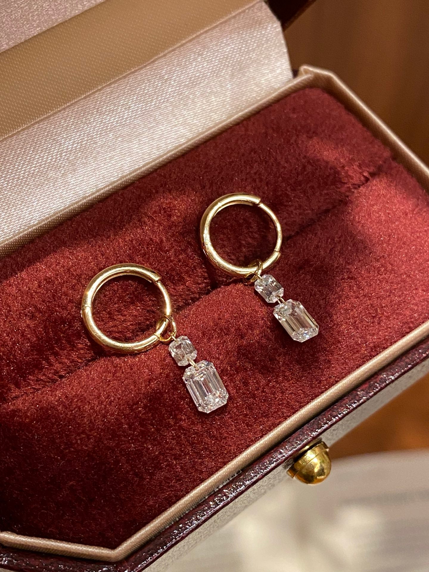 Lab-Grown Diamond Double Emerald Cut Drop Huggie Earrings | 14K Gold