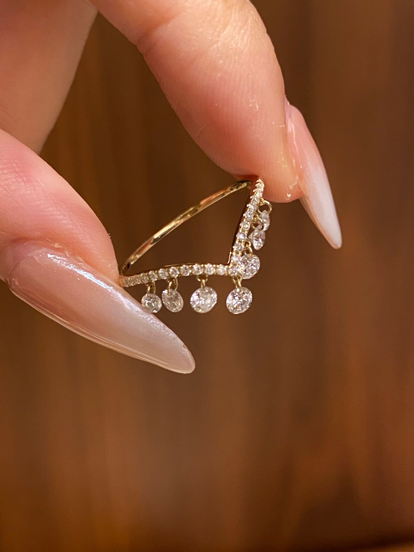 Lab-Grown Diamond Fringe Drop Ring | Delicate Pavé Band | 14K Gold