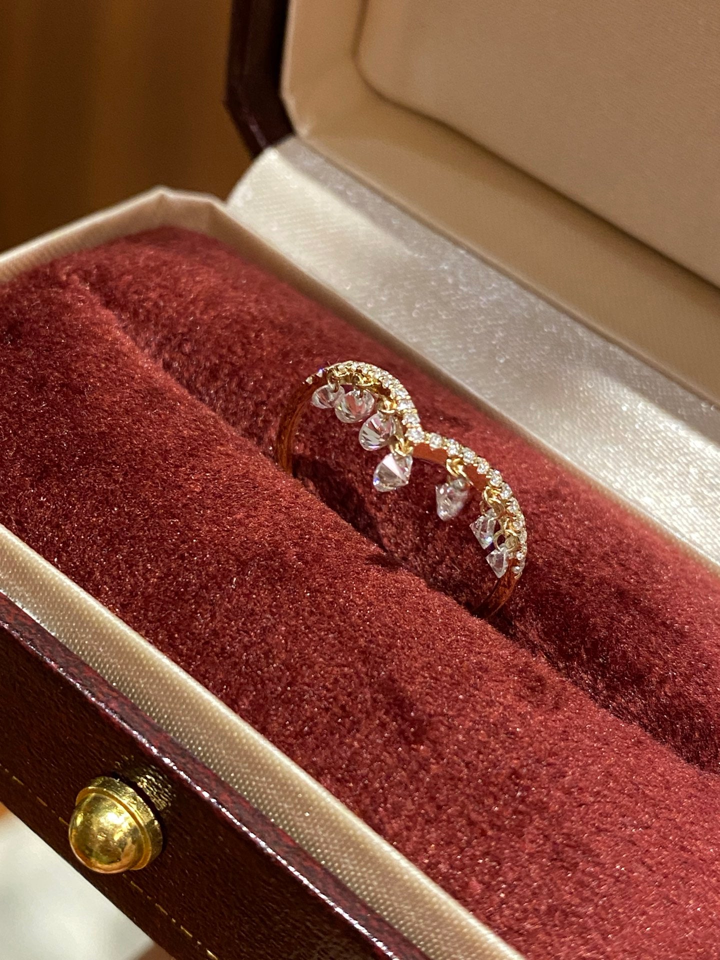 Lab-Grown Diamond Fringe Drop Ring | Delicate Pavé Band | 14K Gold