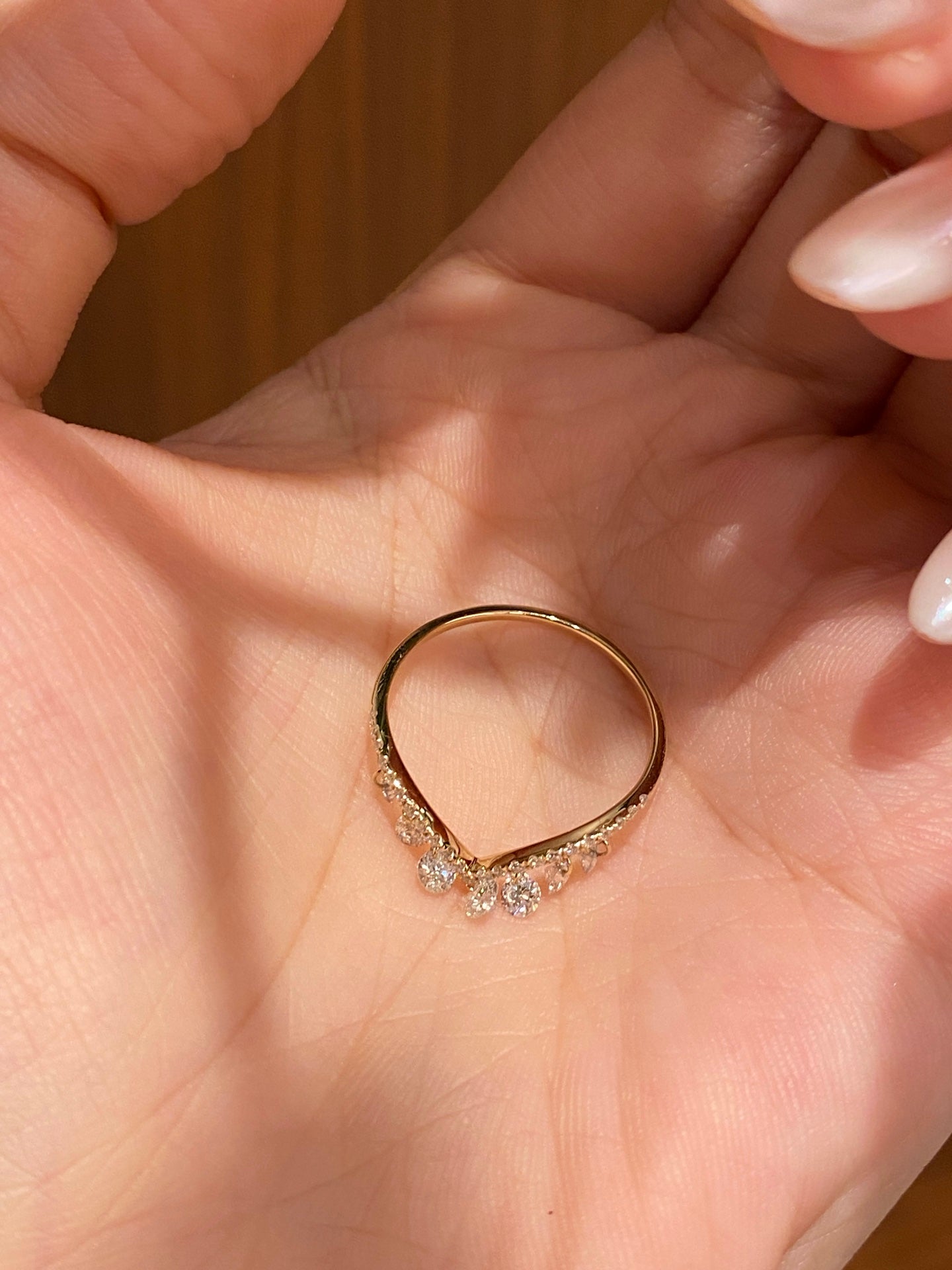 Lab-Grown Diamond Fringe Drop Ring | Delicate Pavé Band | 14K Gold