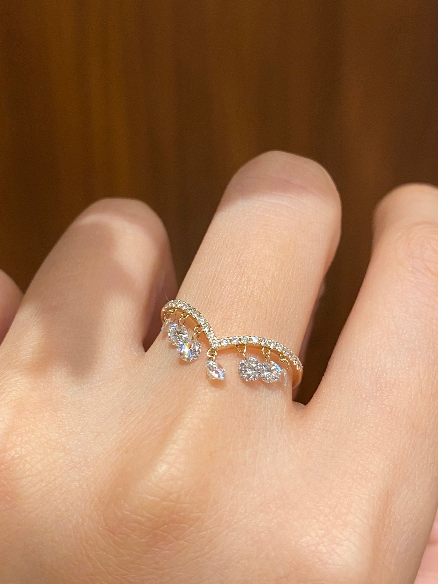Lab-Grown Diamond Fringe Drop Ring | Delicate Pavé Band | 14K Gold