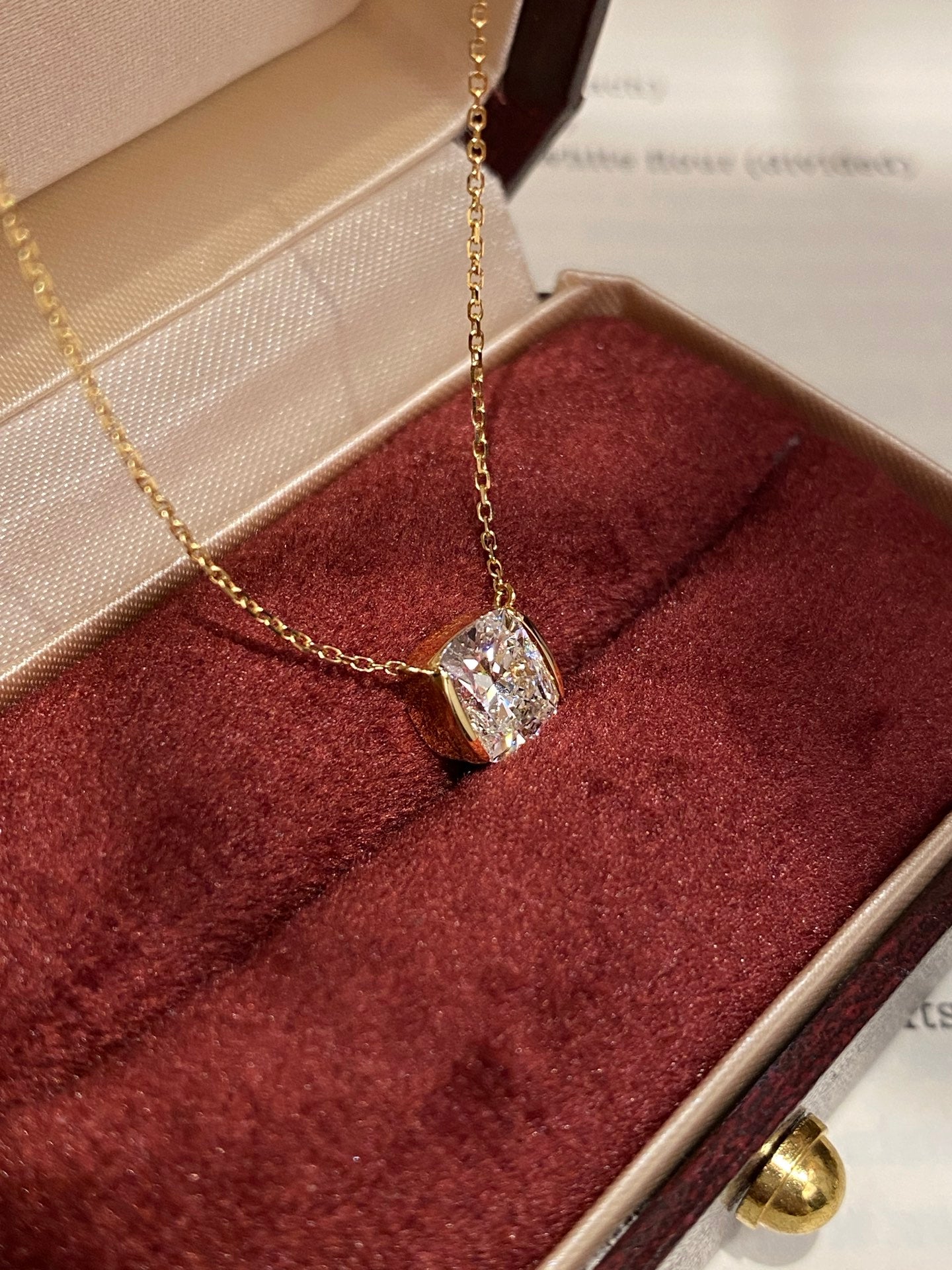 Lab-Grown Cushion Cut Diamond Floating Pendant Necklace | 18K Gold