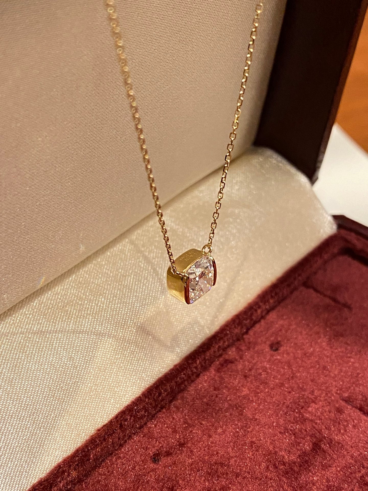 Lab-Grown Cushion Cut Diamond Floating Pendant Necklace | 18K Gold