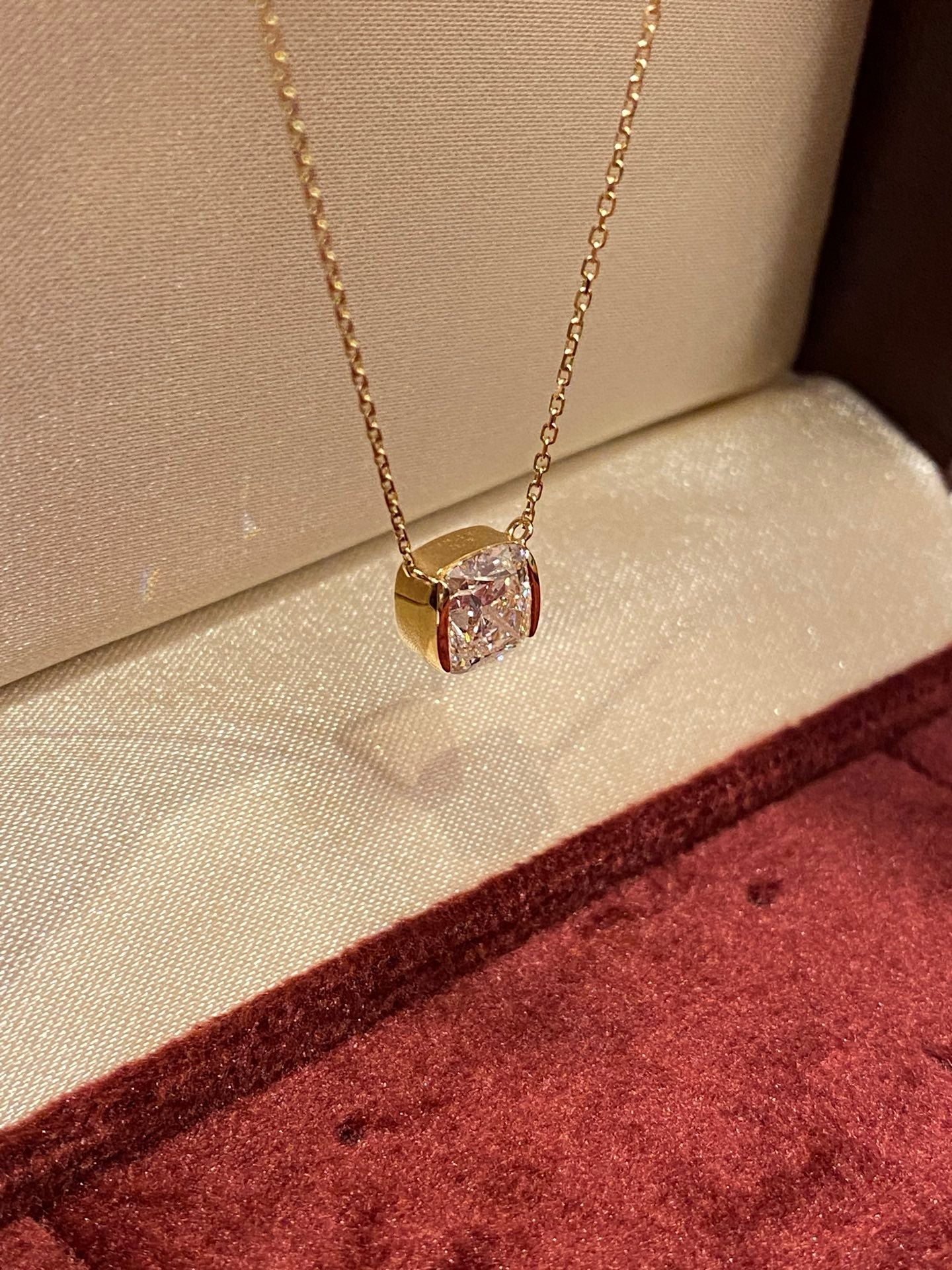 Lab-Grown Cushion Cut Diamond Floating Pendant Necklace | 18K Gold