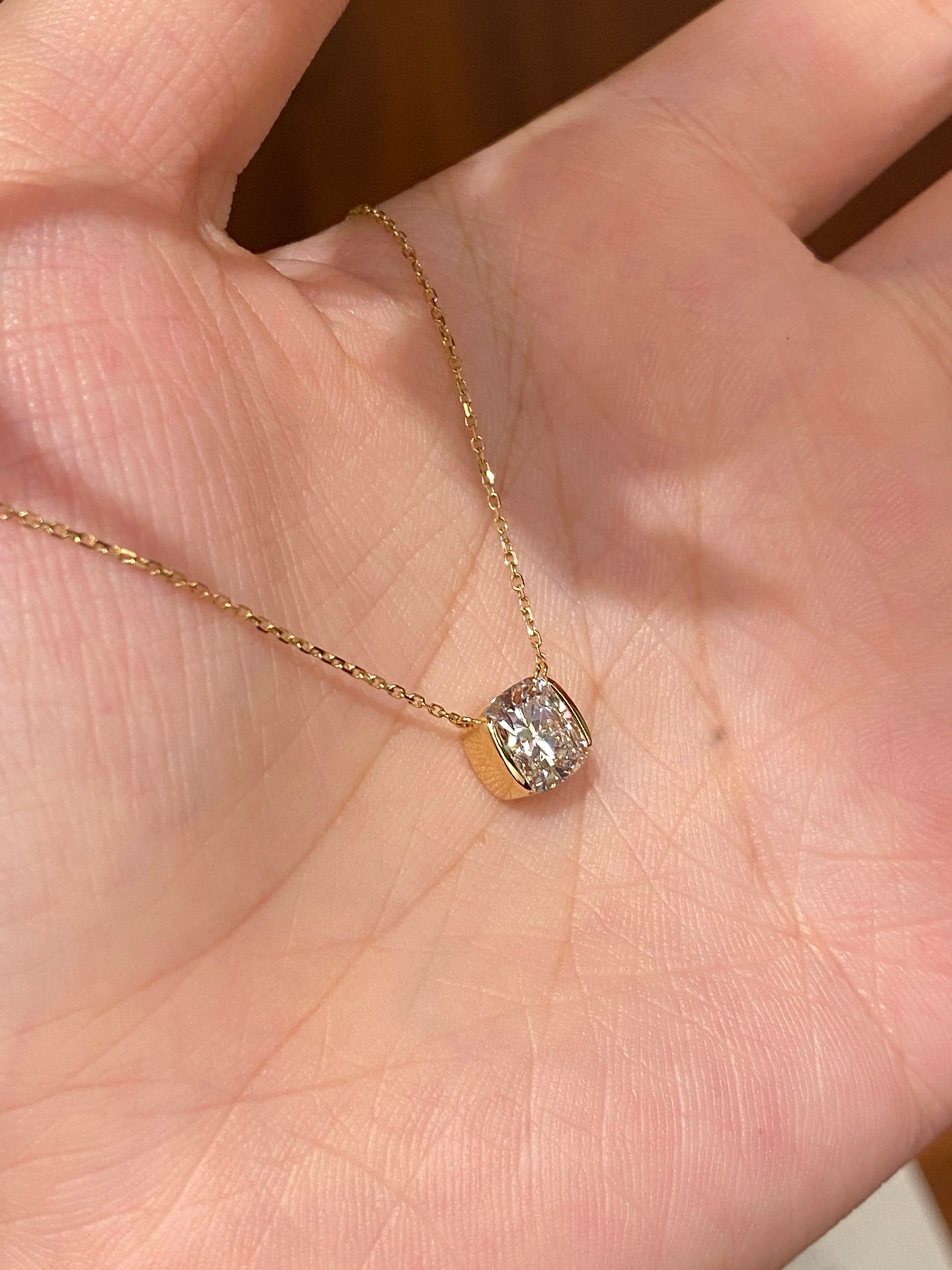 Lab-Grown Cushion Cut Diamond Floating Pendant Necklace | 18K Gold