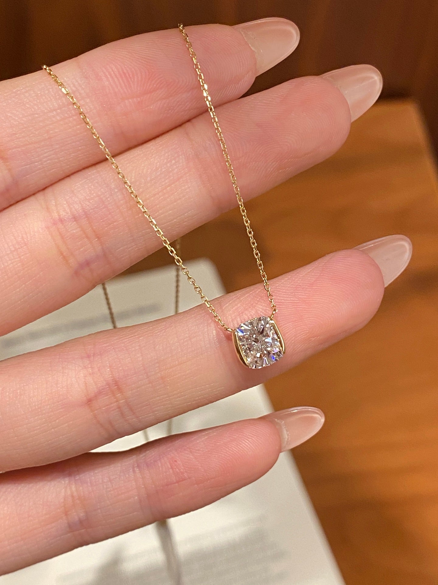 Lab-Grown Cushion Cut Diamond Floating Pendant Necklace | 18K Gold