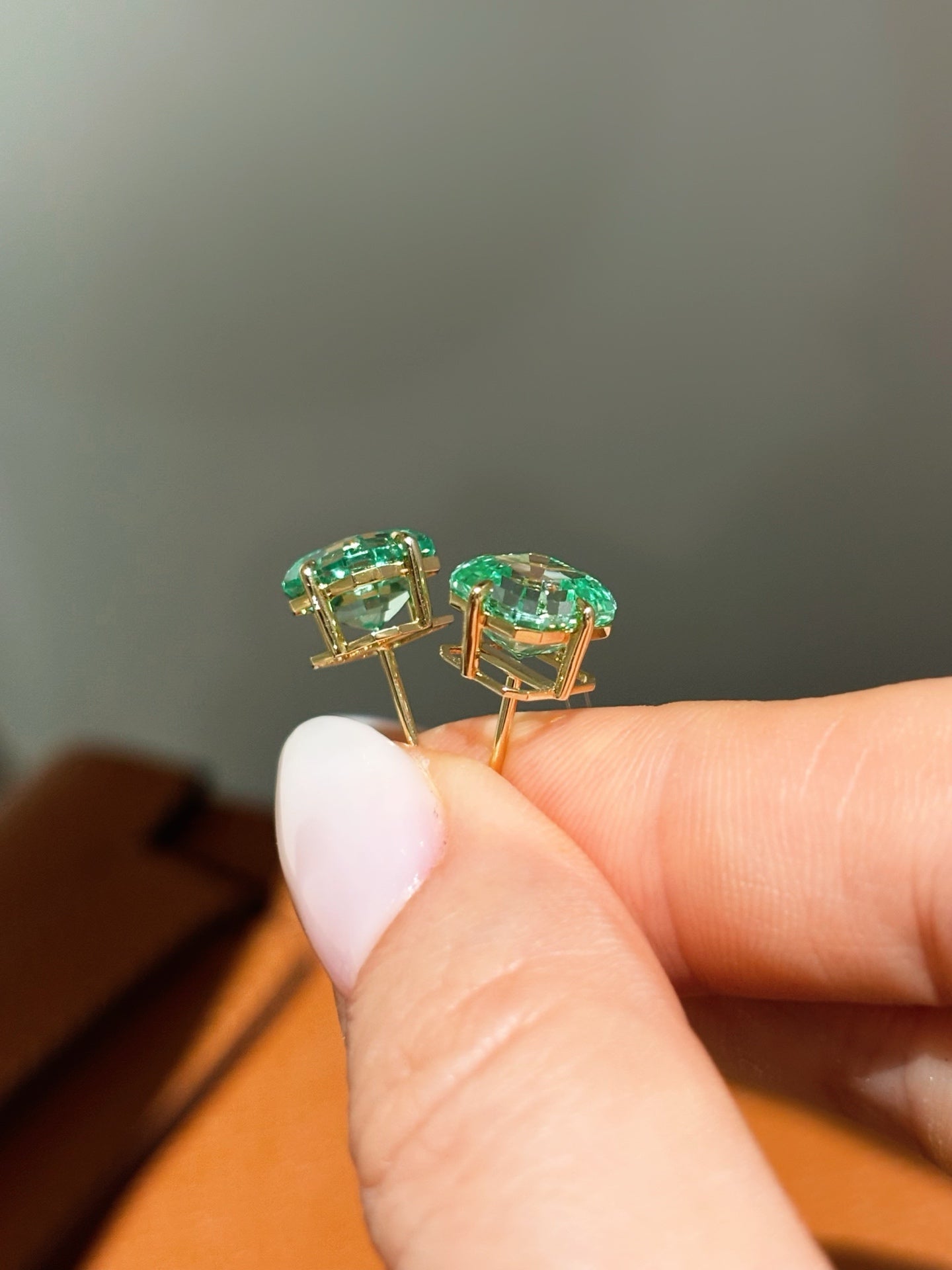 Asscher-Cut Paraiba Color Lab-Grown Diamond Solitaire Stud Earrings | 18K Gold