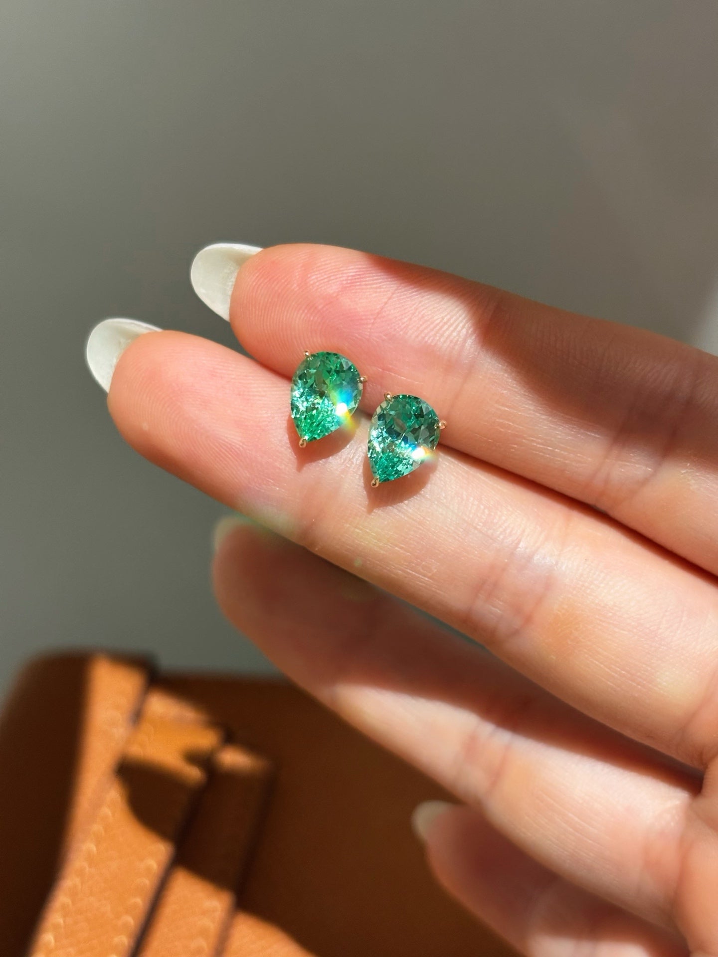 Pear-Cut Lab-Grown Paraiba Color Diamond Solitaire Stud Earrings | 18K Gold