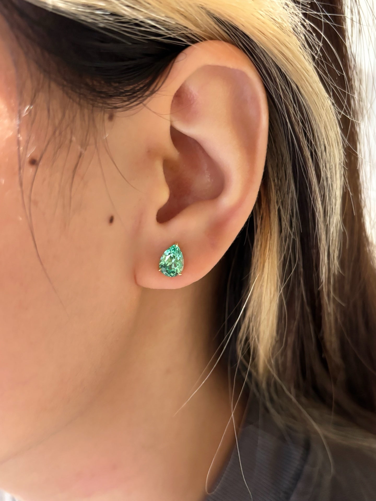 Pear-Cut Lab-Grown Paraiba Color Diamond Solitaire Stud Earrings | 18K Gold