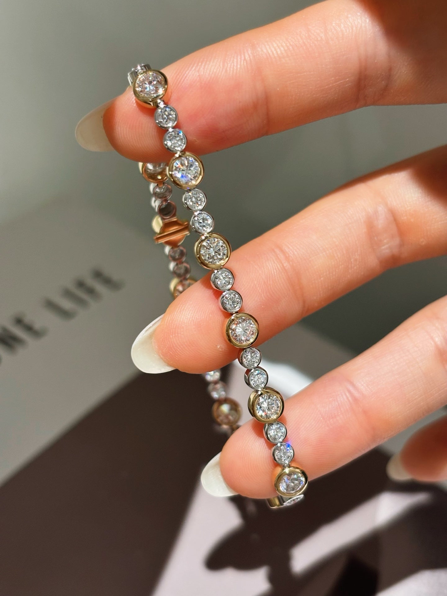 Two-Tone Gold Bezel-Set Lab Grown Diamond Tennis Bracelet | 18K Gold